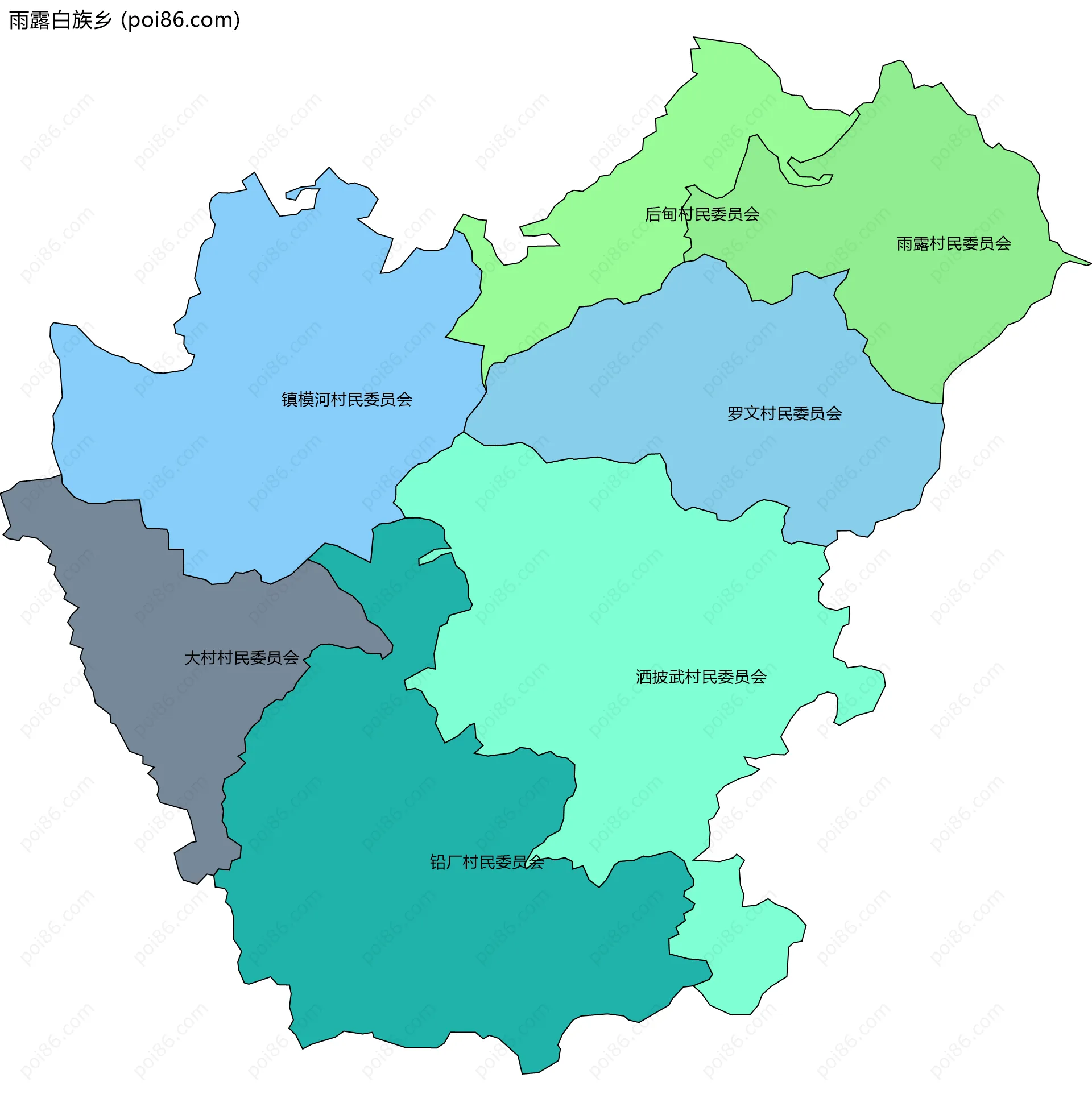 雨露白族乡边界地图(五级行政区划)