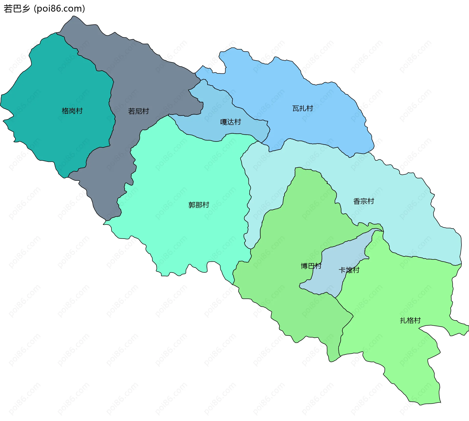 若巴乡边界地图(五级行政区划)