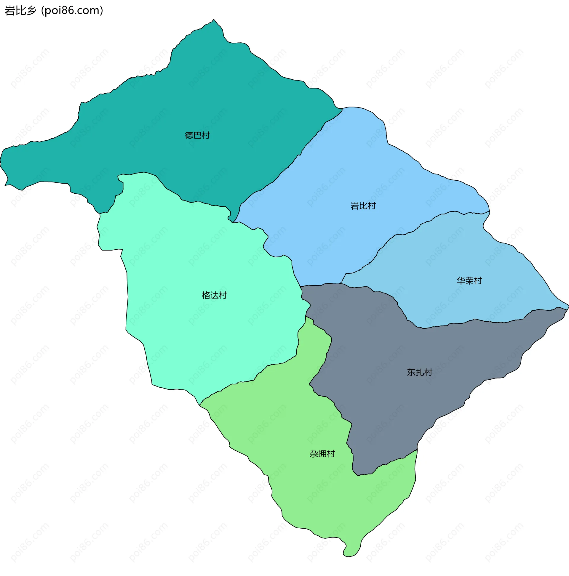 岩比乡边界地图(五级行政区划)