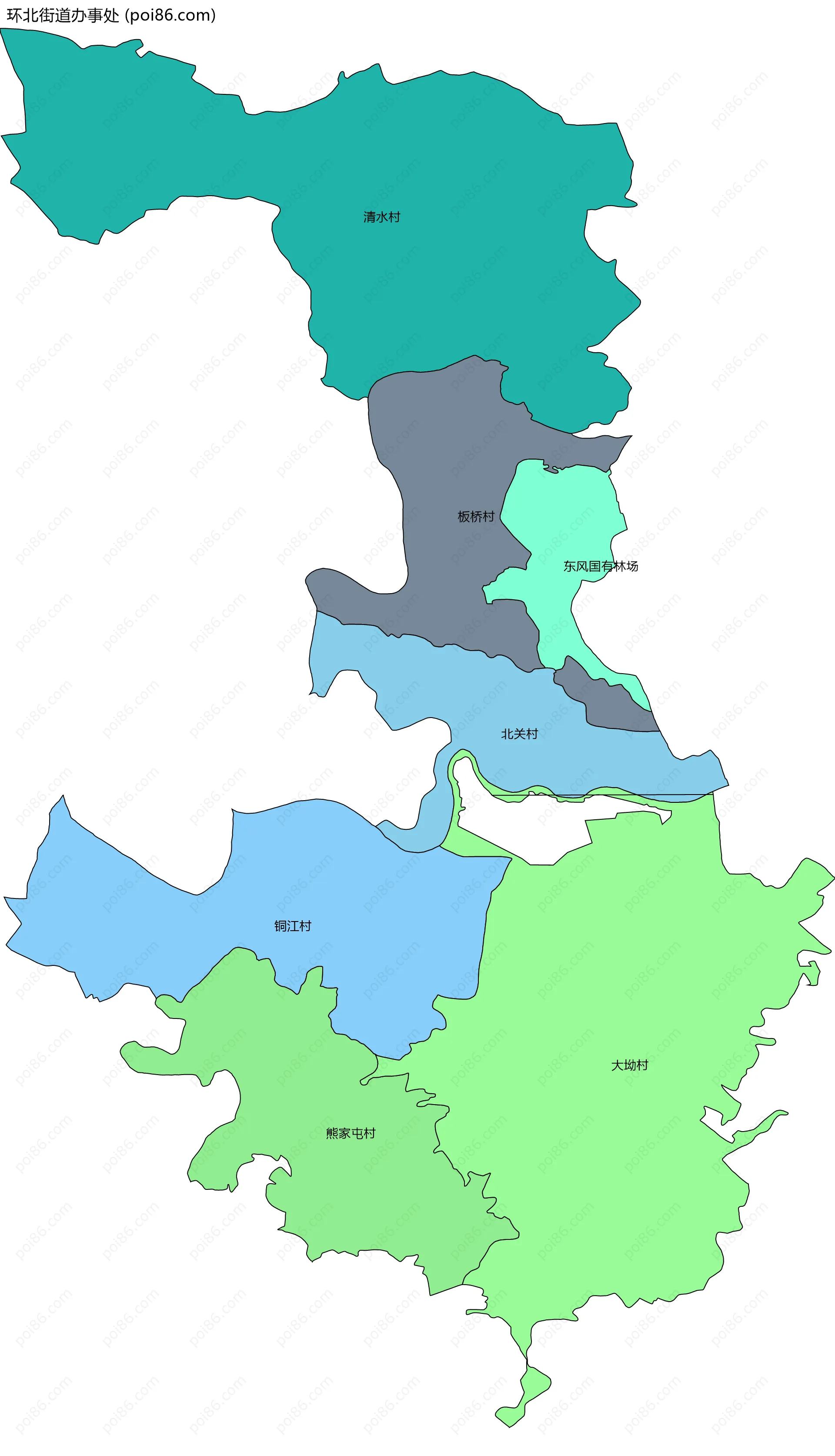 环北街道办事处边界地图(五级行政区划)