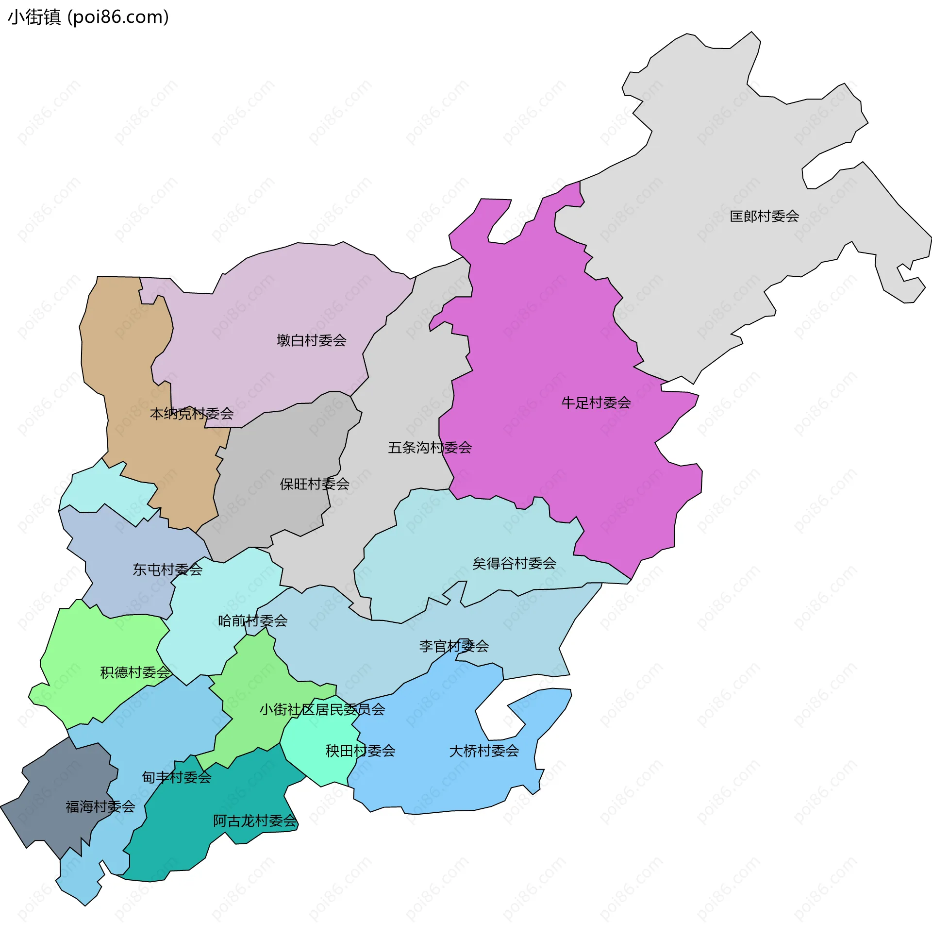 小街镇边界地图(五级行政区划)