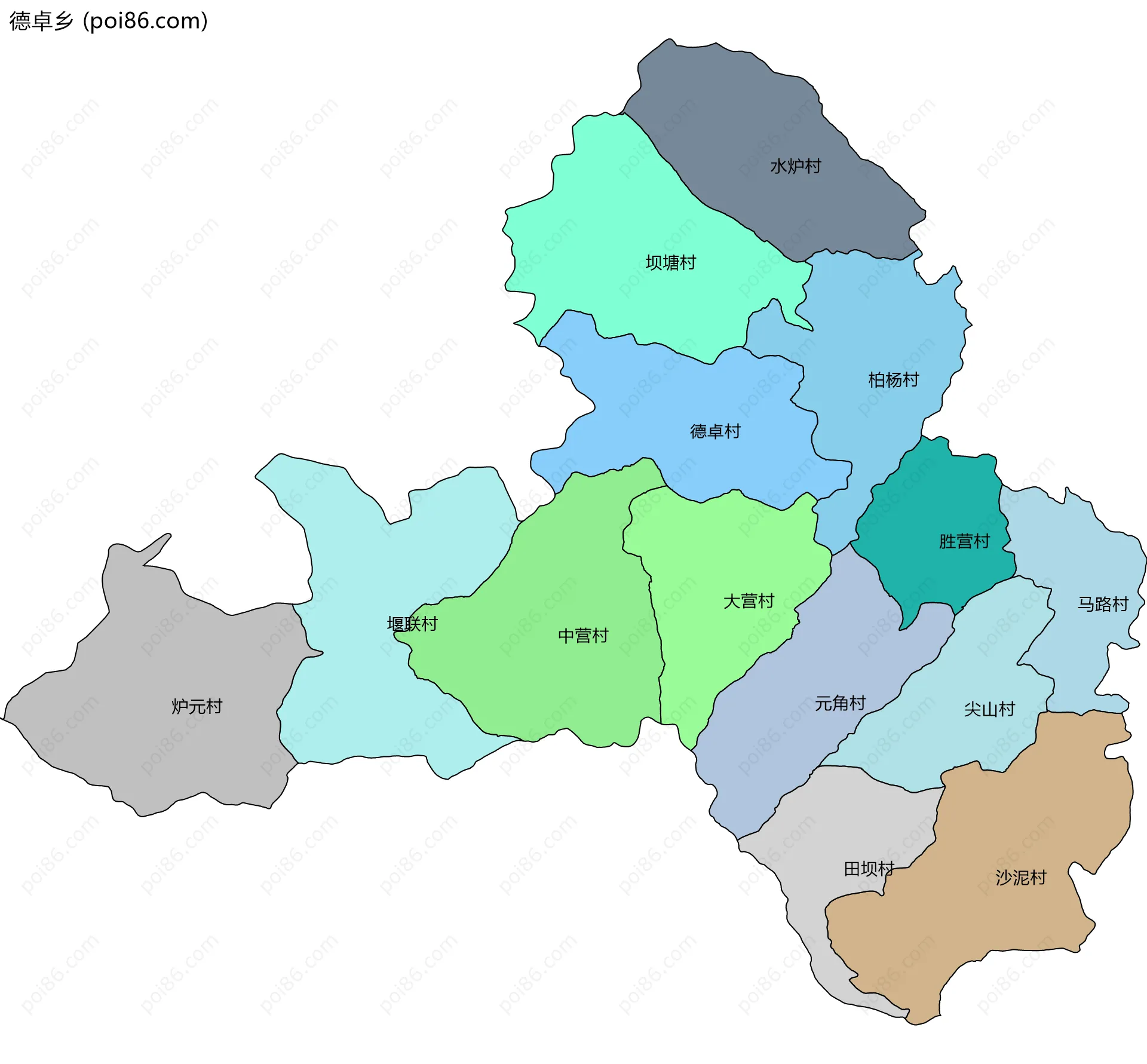 德卓乡边界地图(五级行政区划)