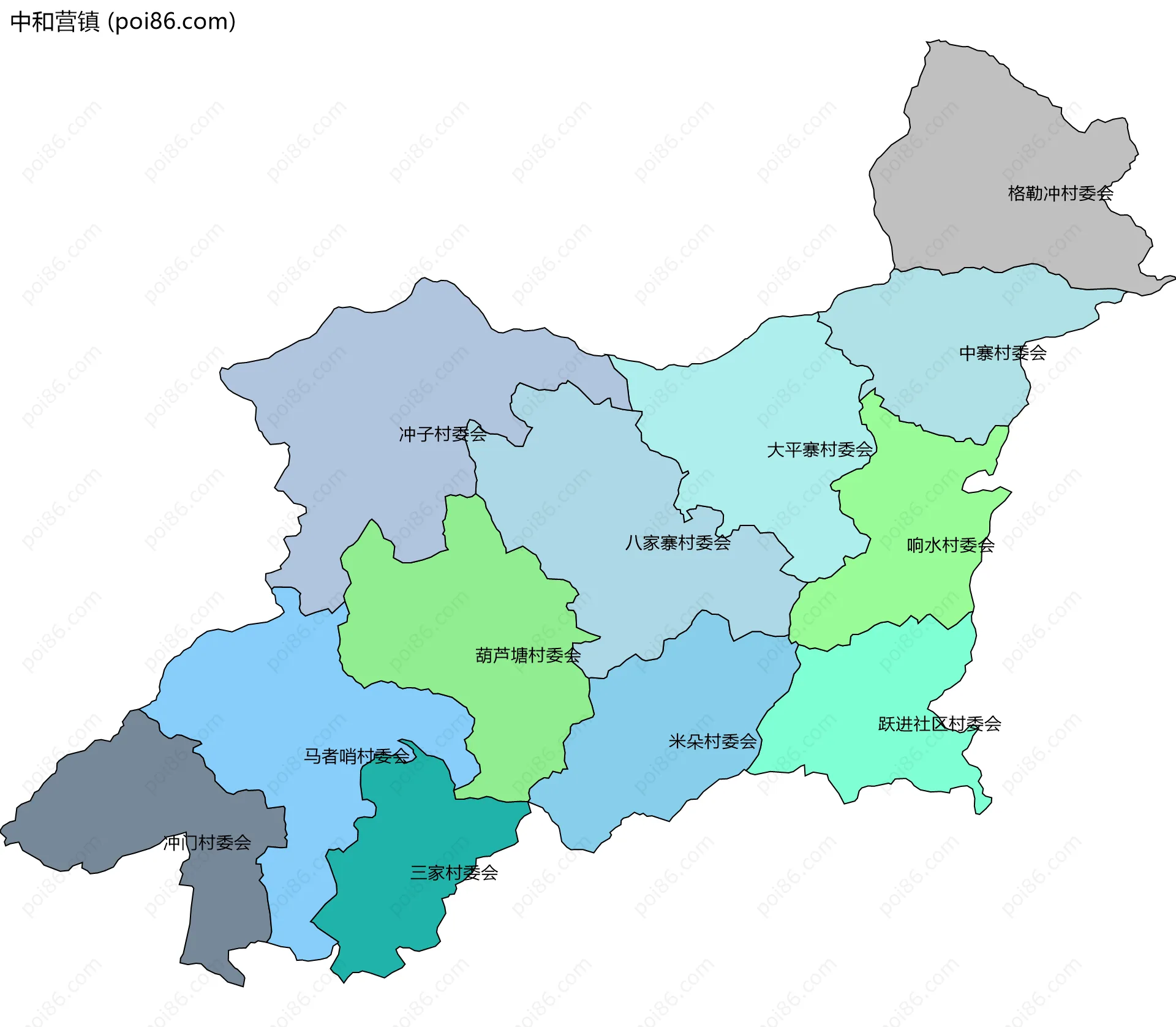 中和营镇边界地图(五级行政区划)