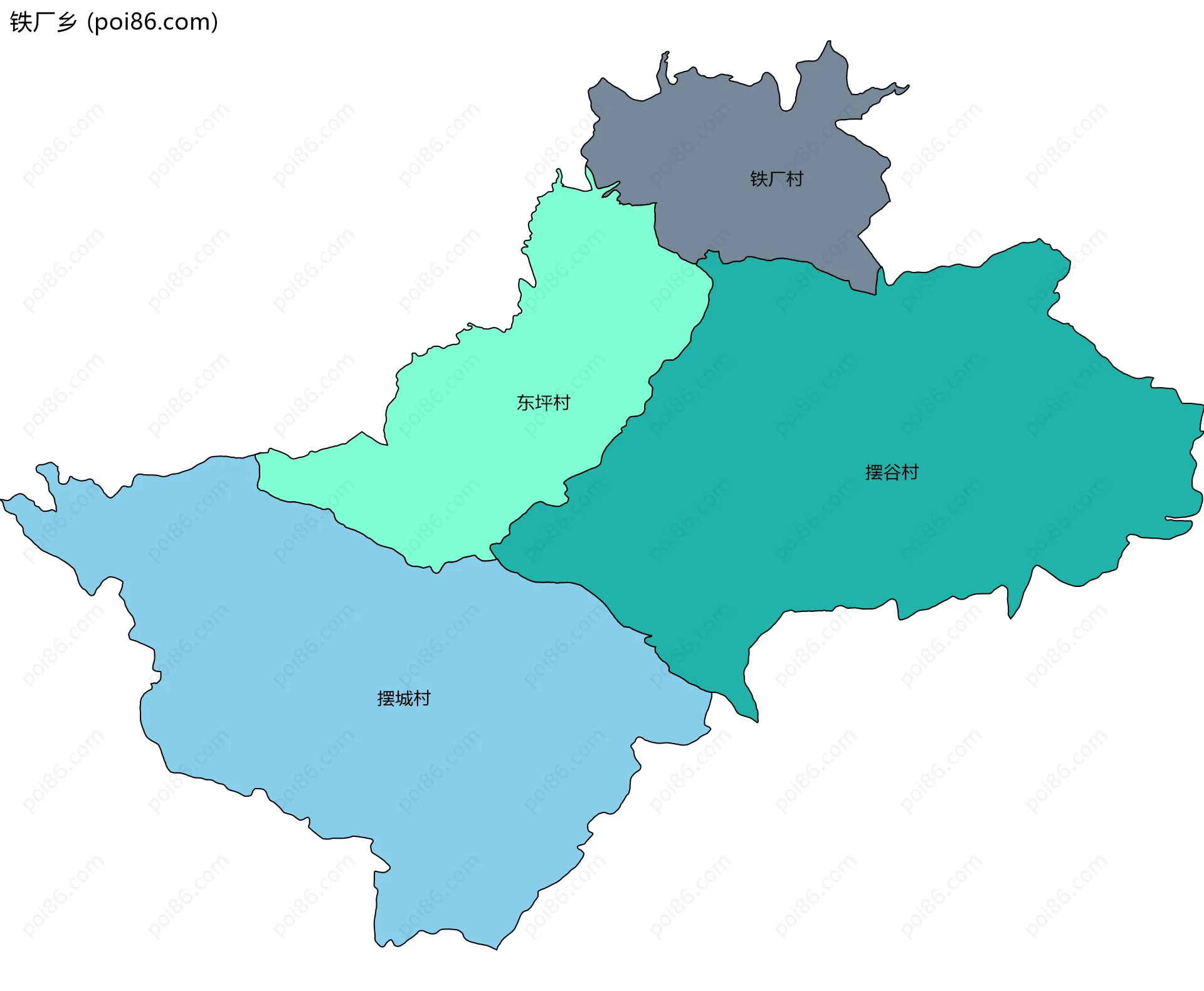 铁厂乡边界地图(五级行政区划)