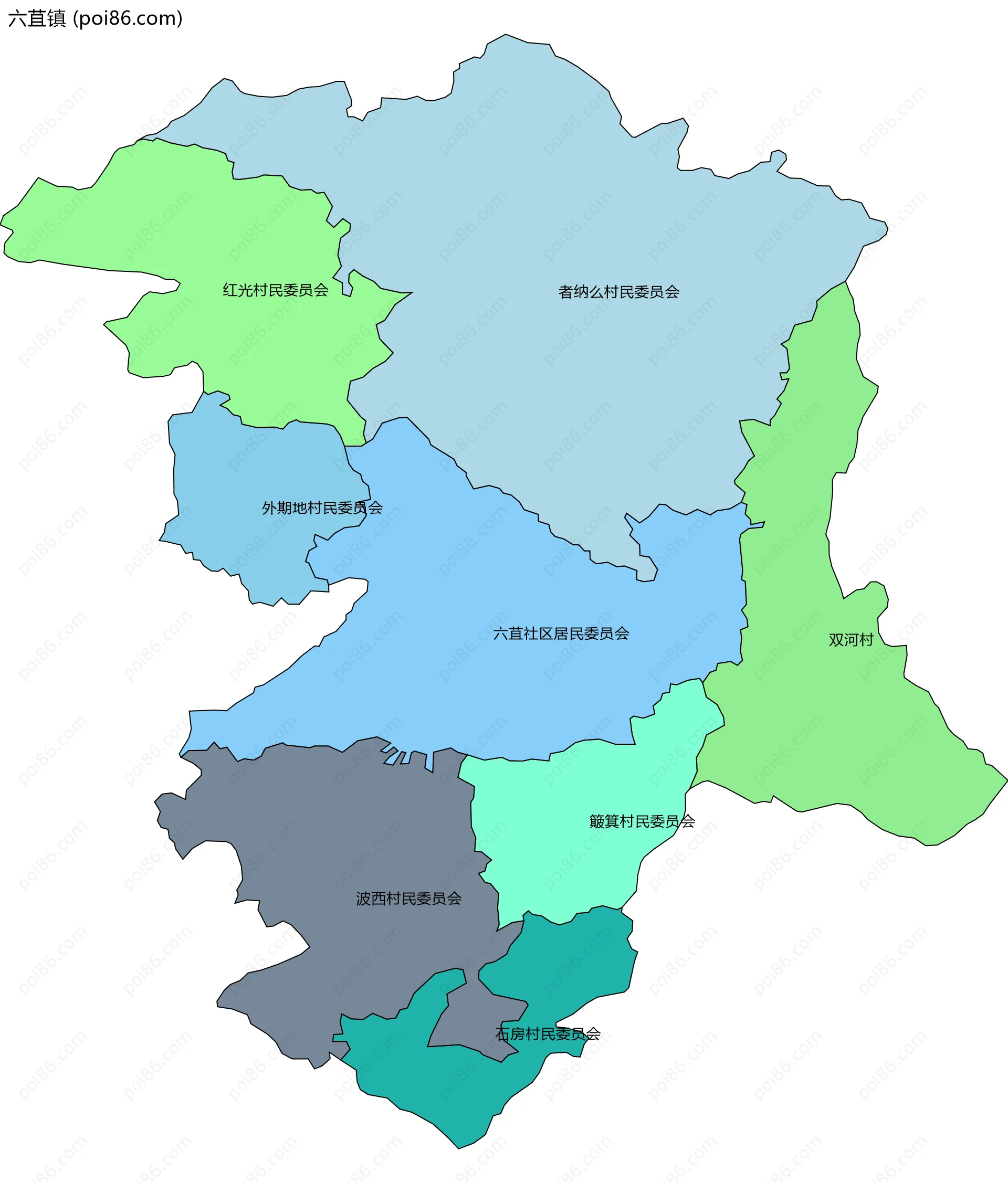 六苴镇边界地图(五级行政区划)