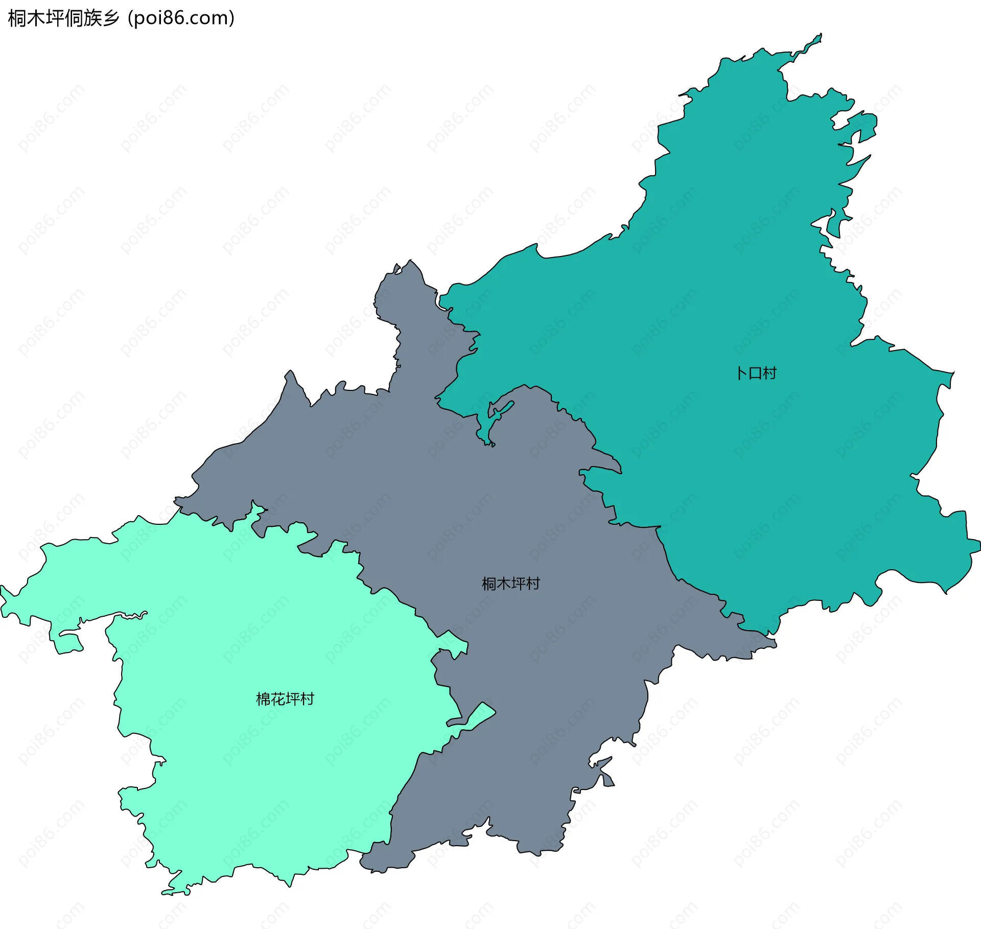 桐木坪侗族乡边界地图(五级行政区划)