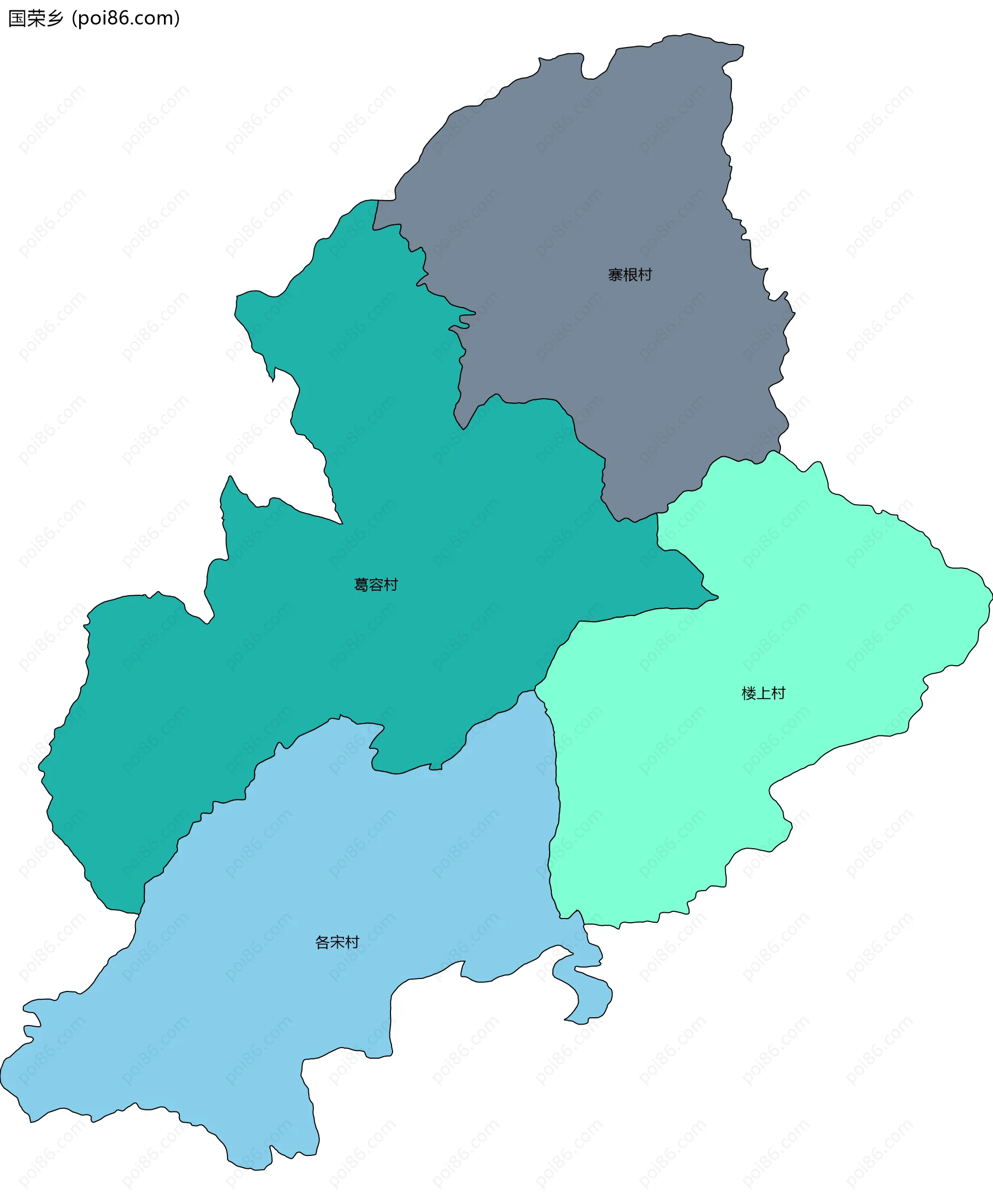 国荣乡边界地图(五级行政区划)