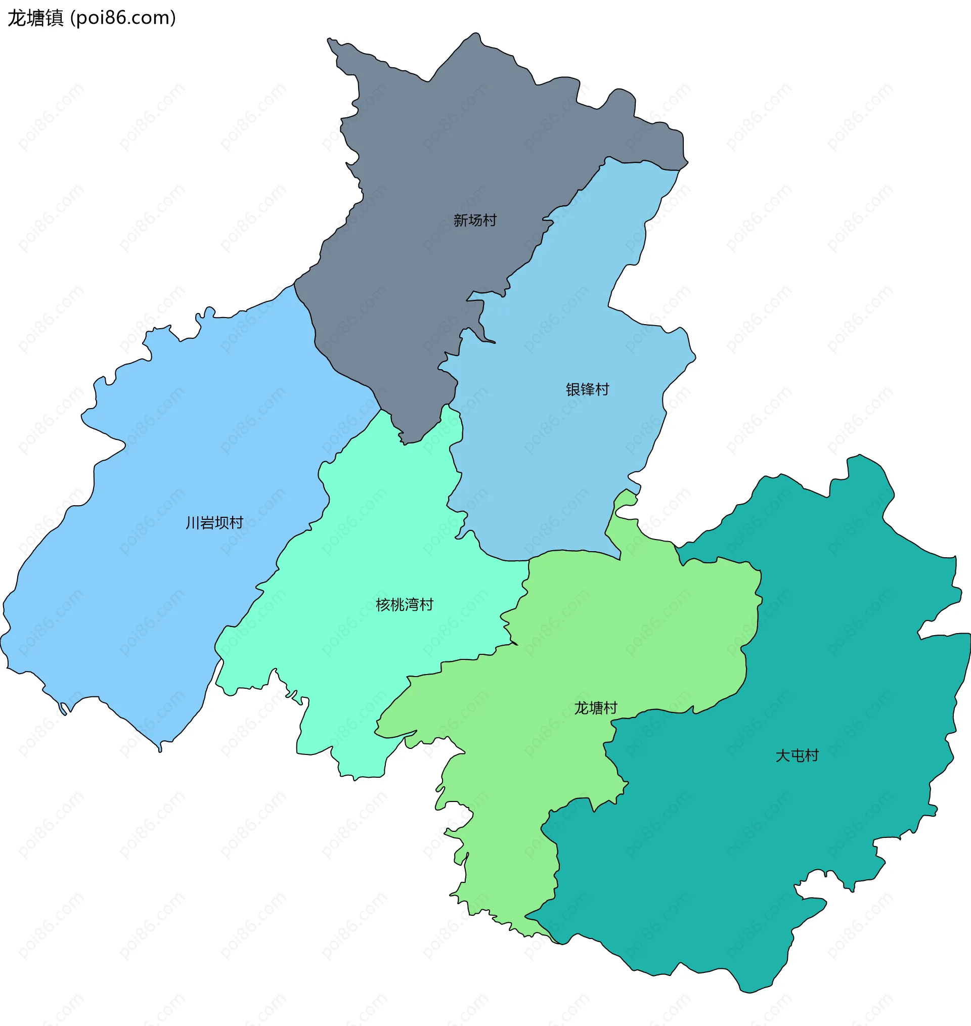 龙塘镇边界地图(五级行政区划)