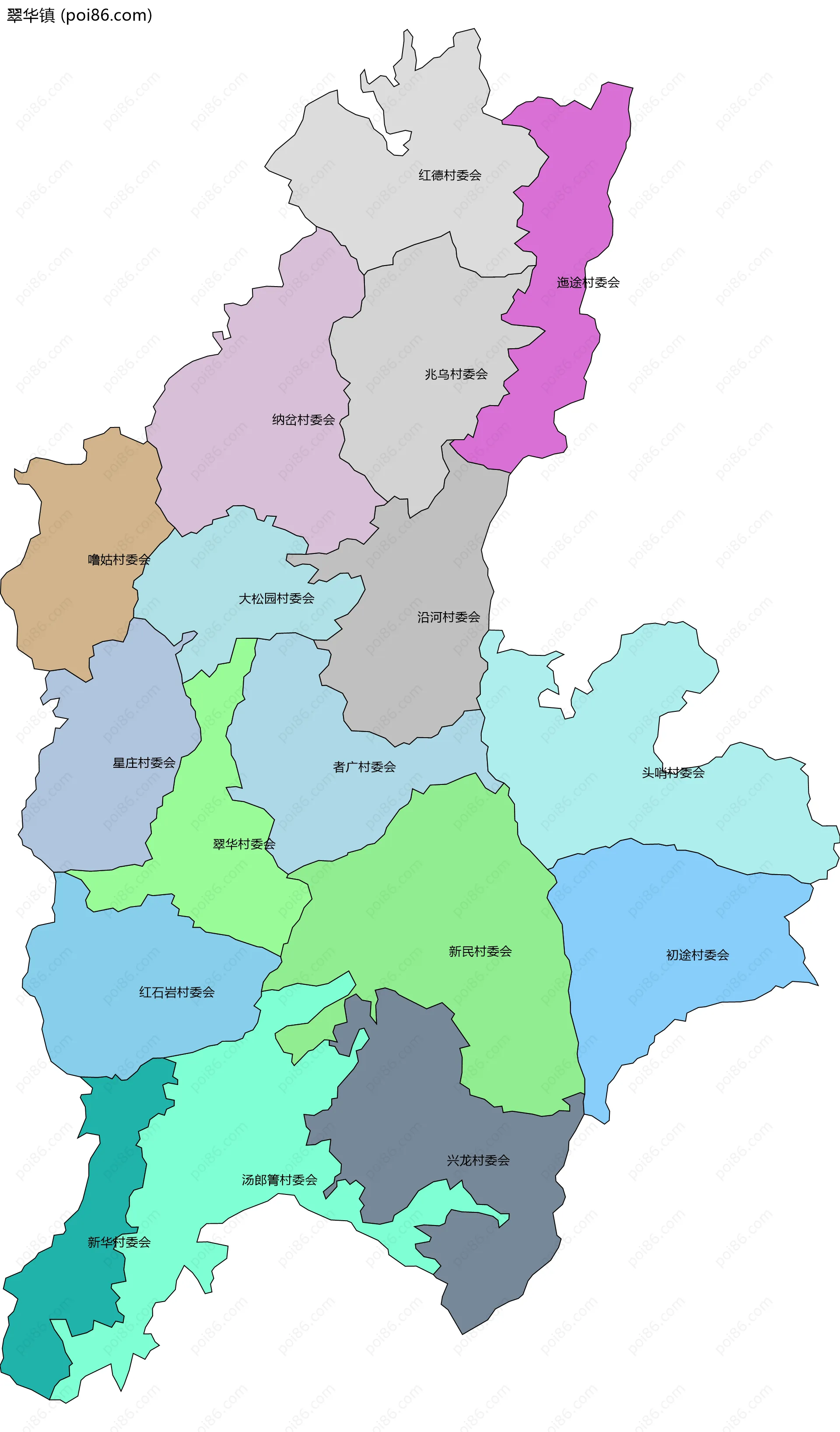 翠华镇边界地图(五级行政区划)