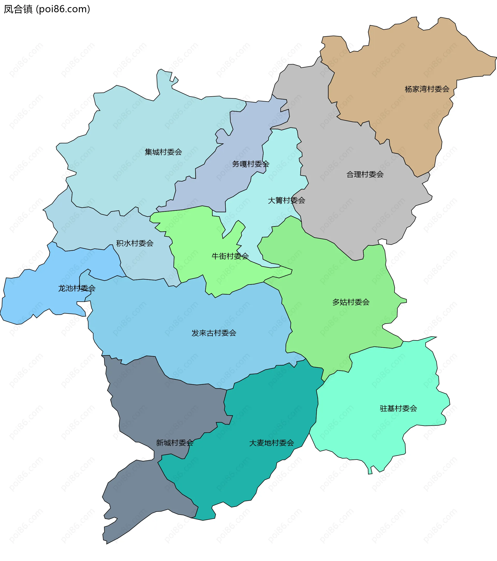 凤合镇边界地图(五级行政区划)