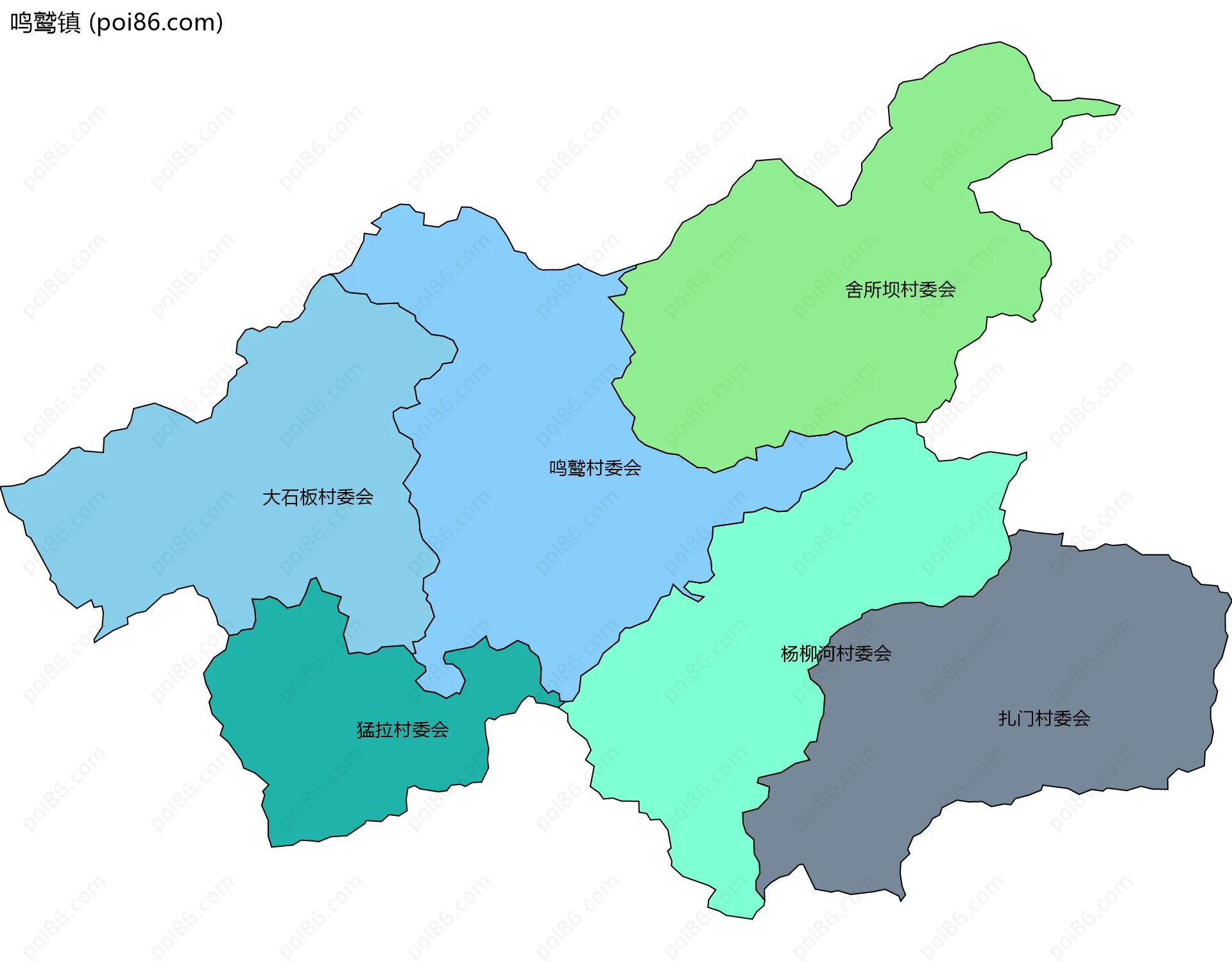 鸣鹫镇边界地图(五级行政区划)
