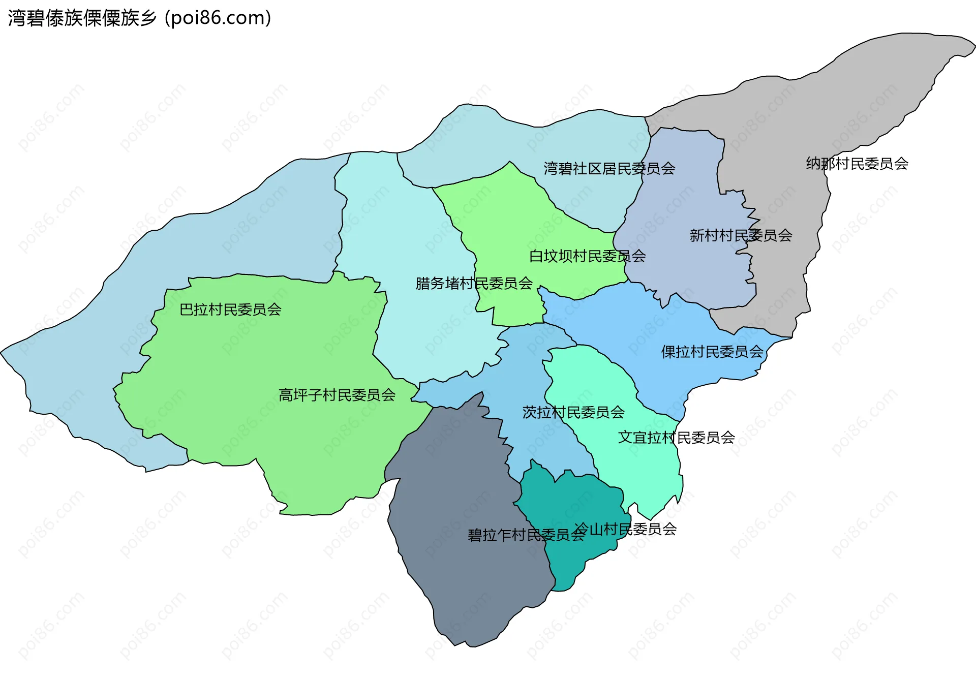 湾碧傣族傈僳族乡边界地图(五级行政区划)