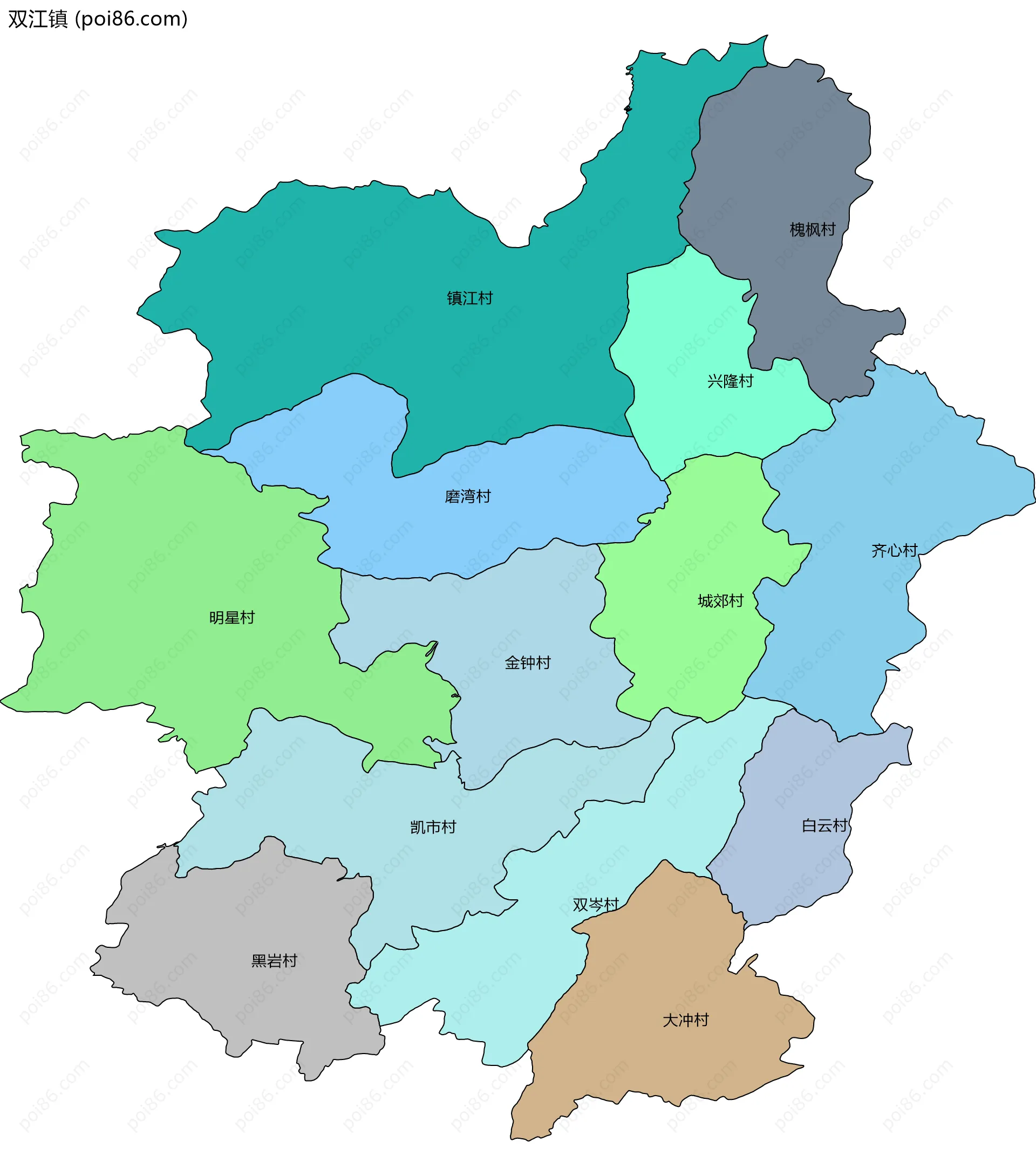 双江镇边界地图(五级行政区划)