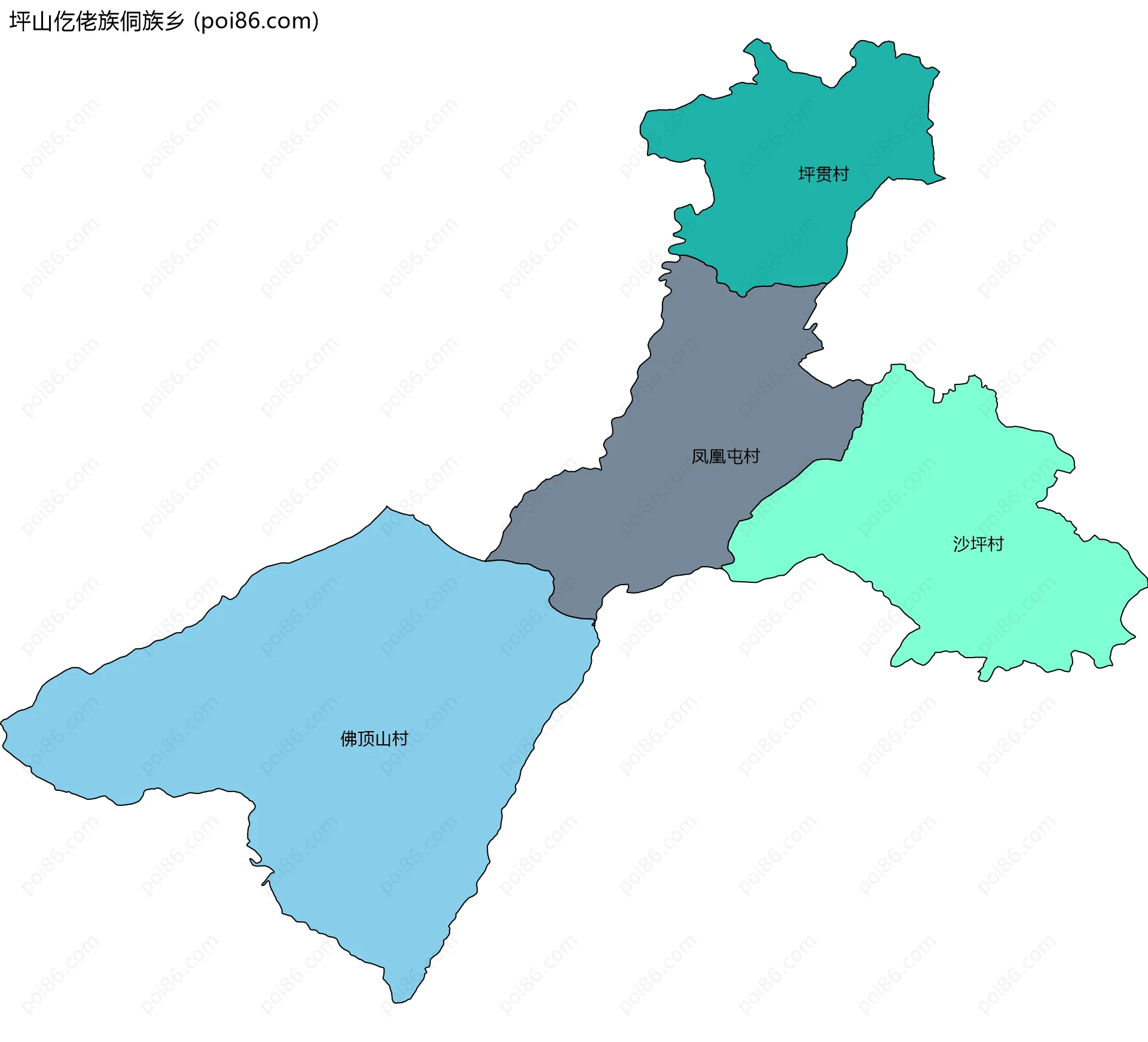 坪山仡佬族侗族乡边界地图(五级行政区划)