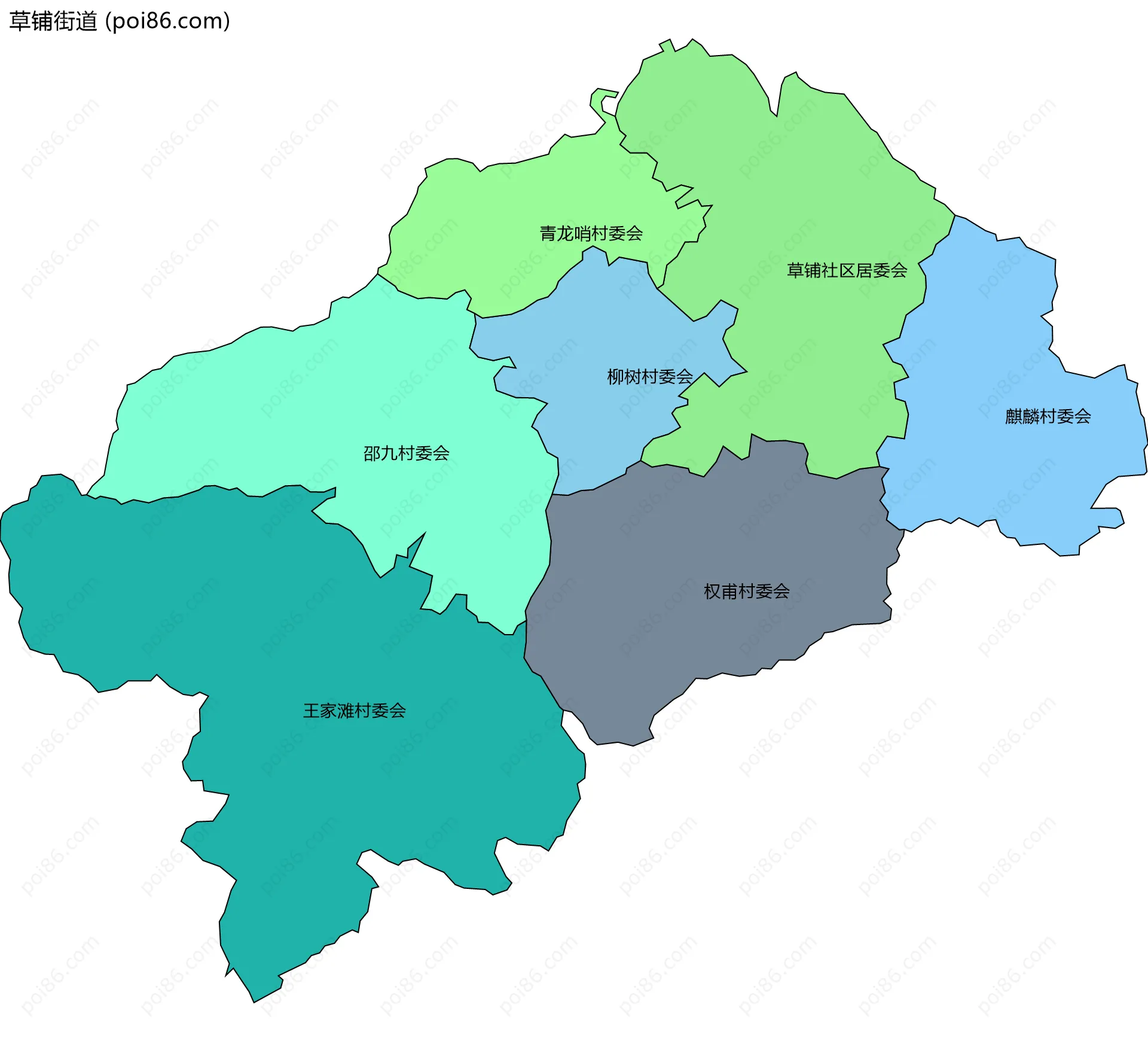 草铺街道边界地图(五级行政区划)