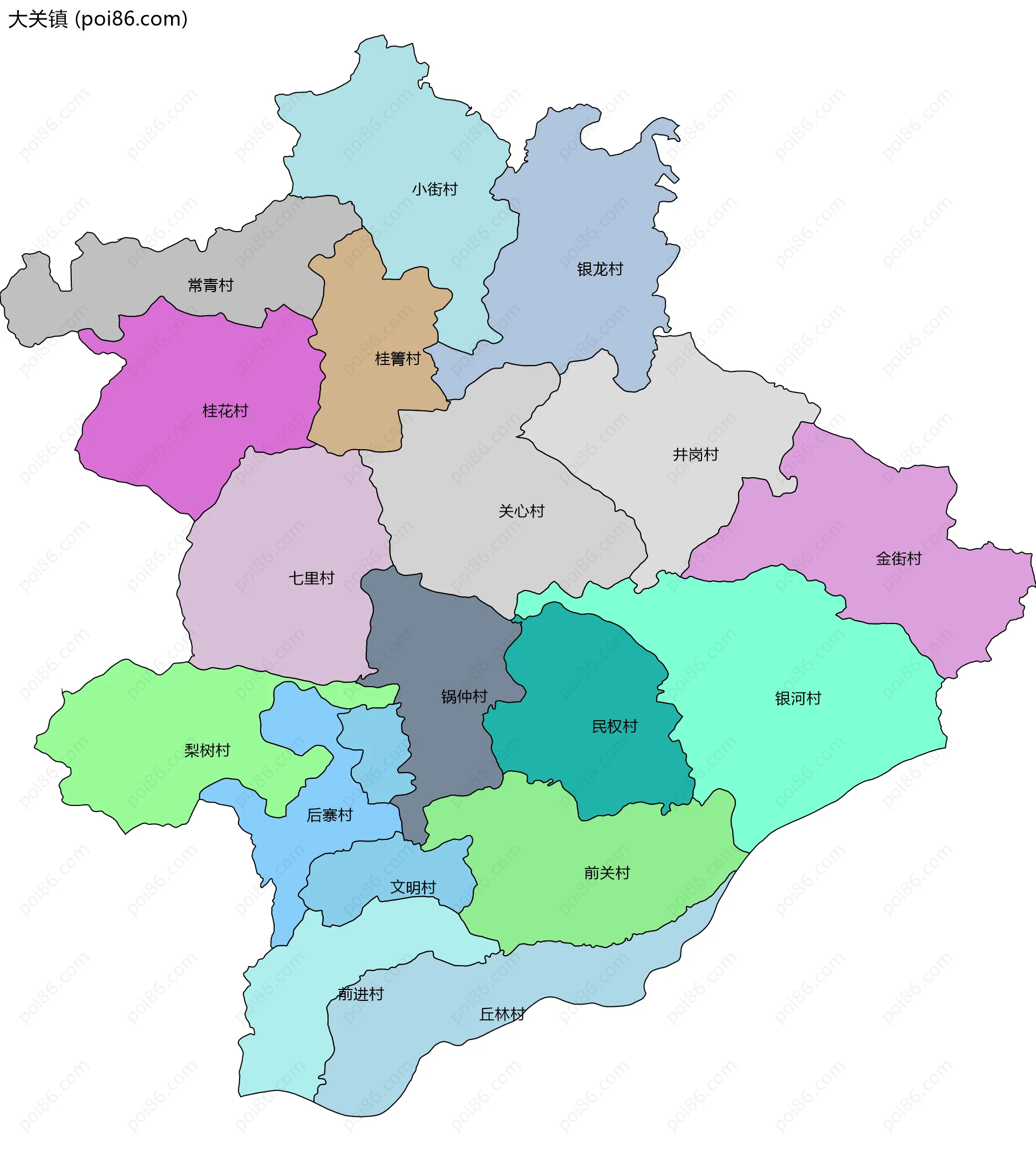 大关镇边界地图(五级行政区划)