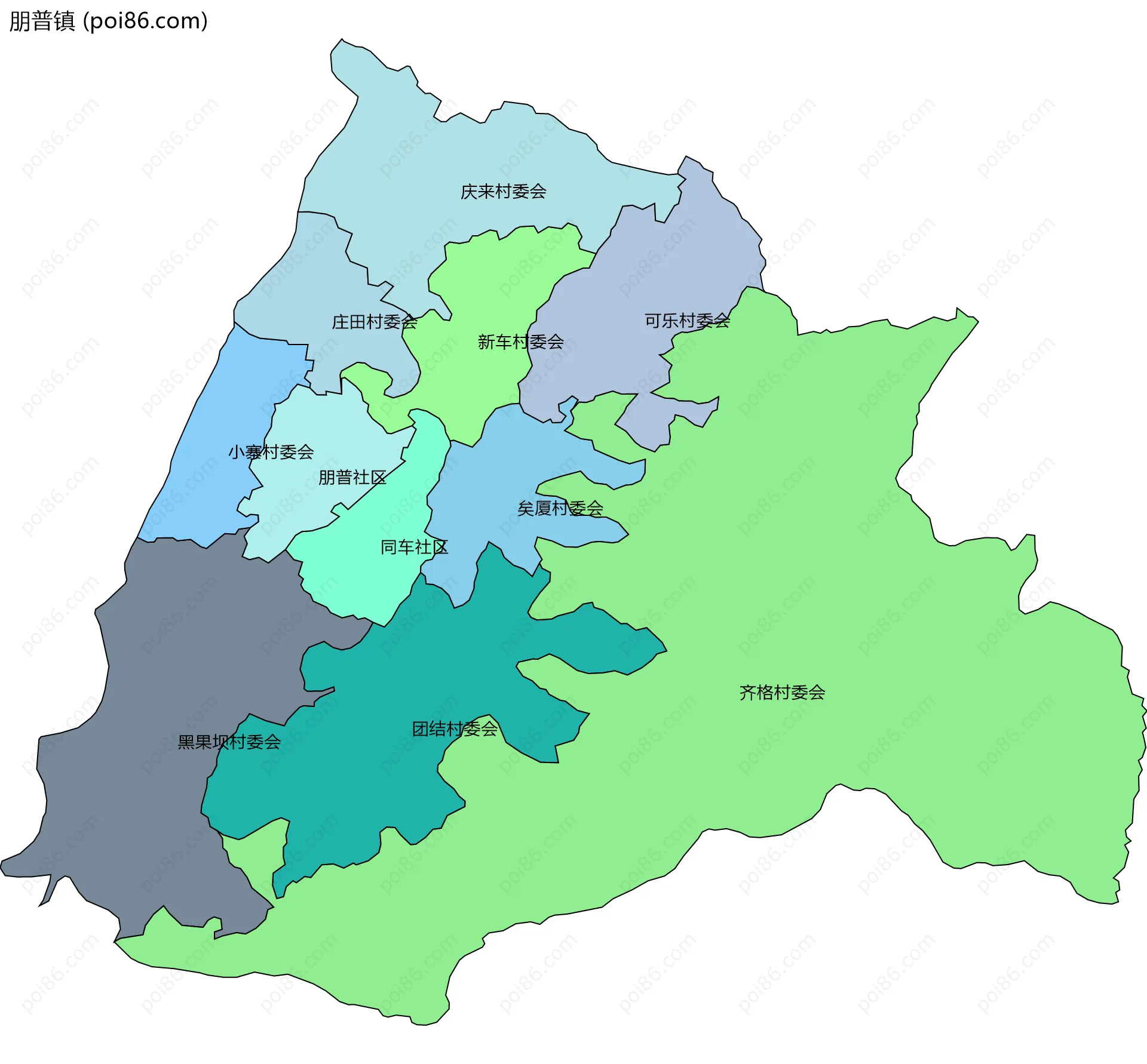朋普镇边界地图(五级行政区划)