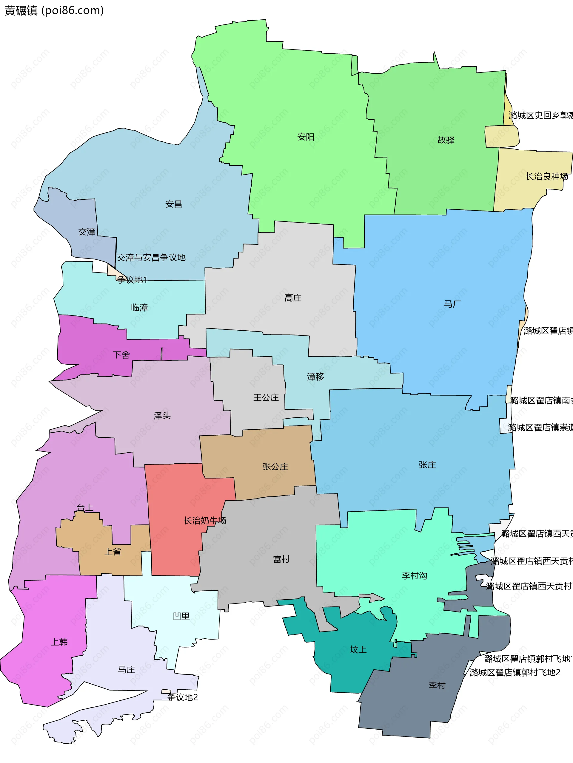 黄碾镇边界地图(五级行政区划)