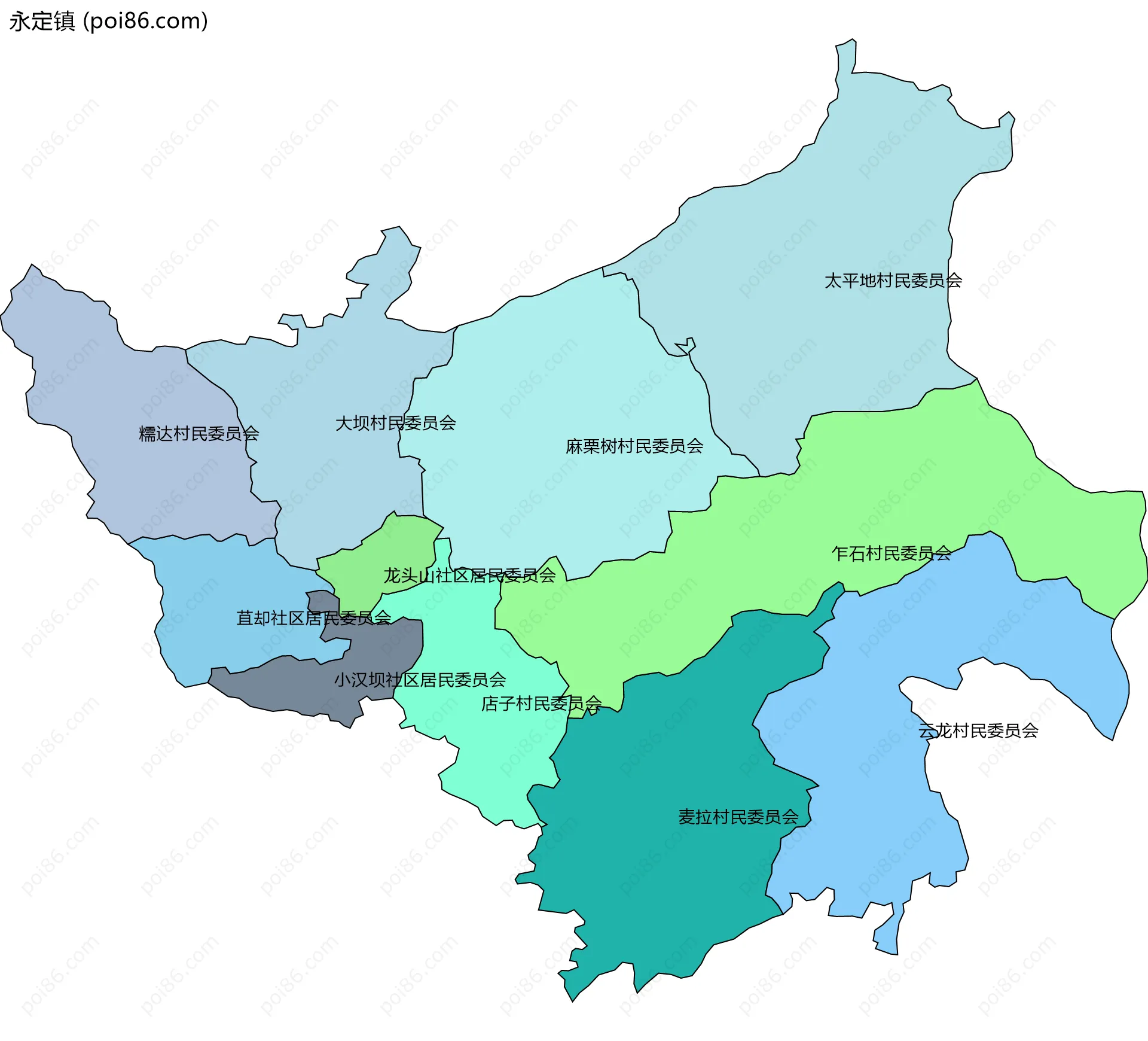 永定镇边界地图(五级行政区划)