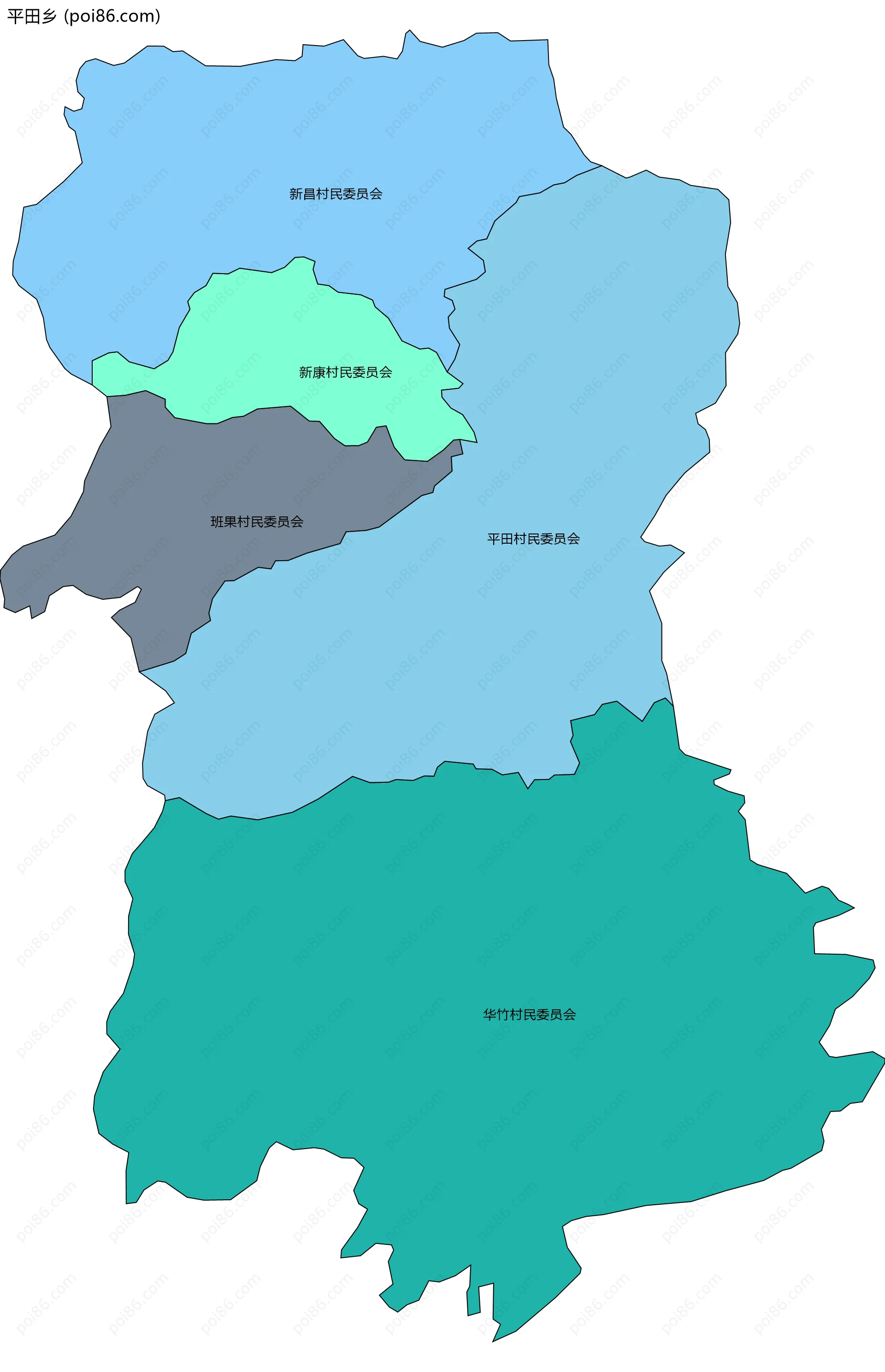 平田乡边界地图(五级行政区划)