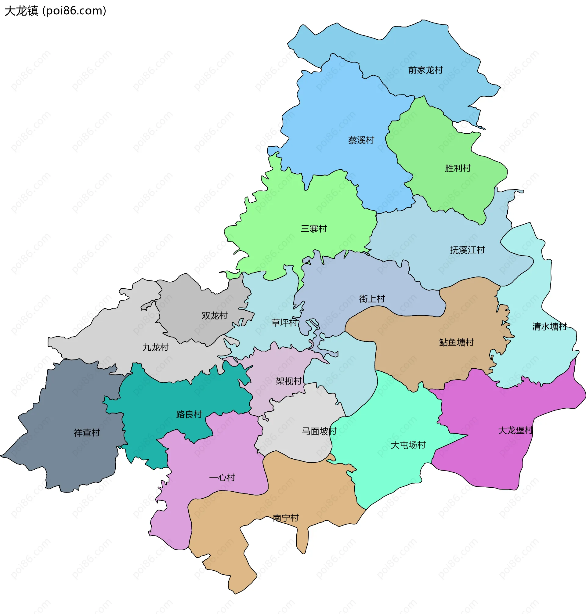 大龙镇边界地图(五级行政区划)