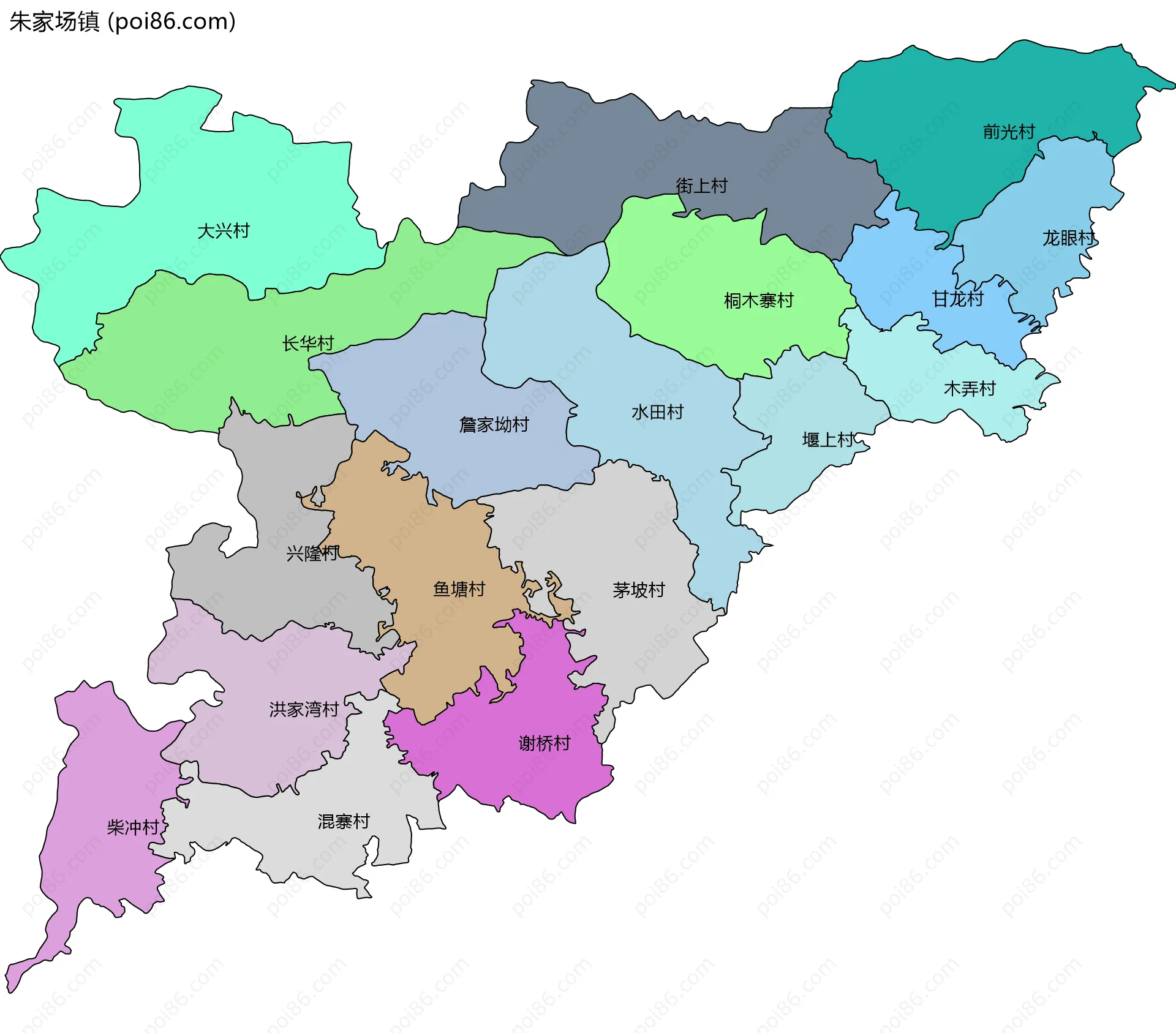 朱家场镇边界地图(五级行政区划)