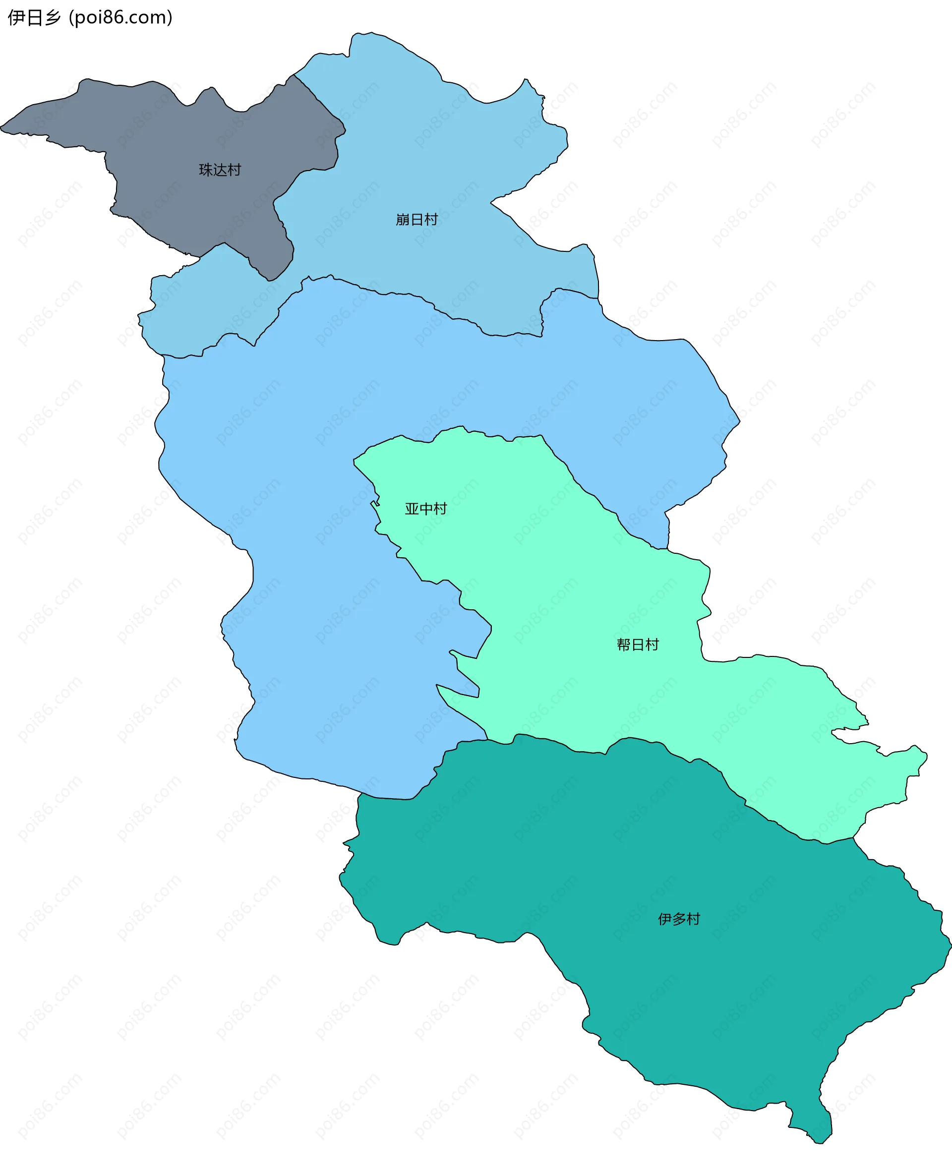 伊日乡边界地图(五级行政区划)