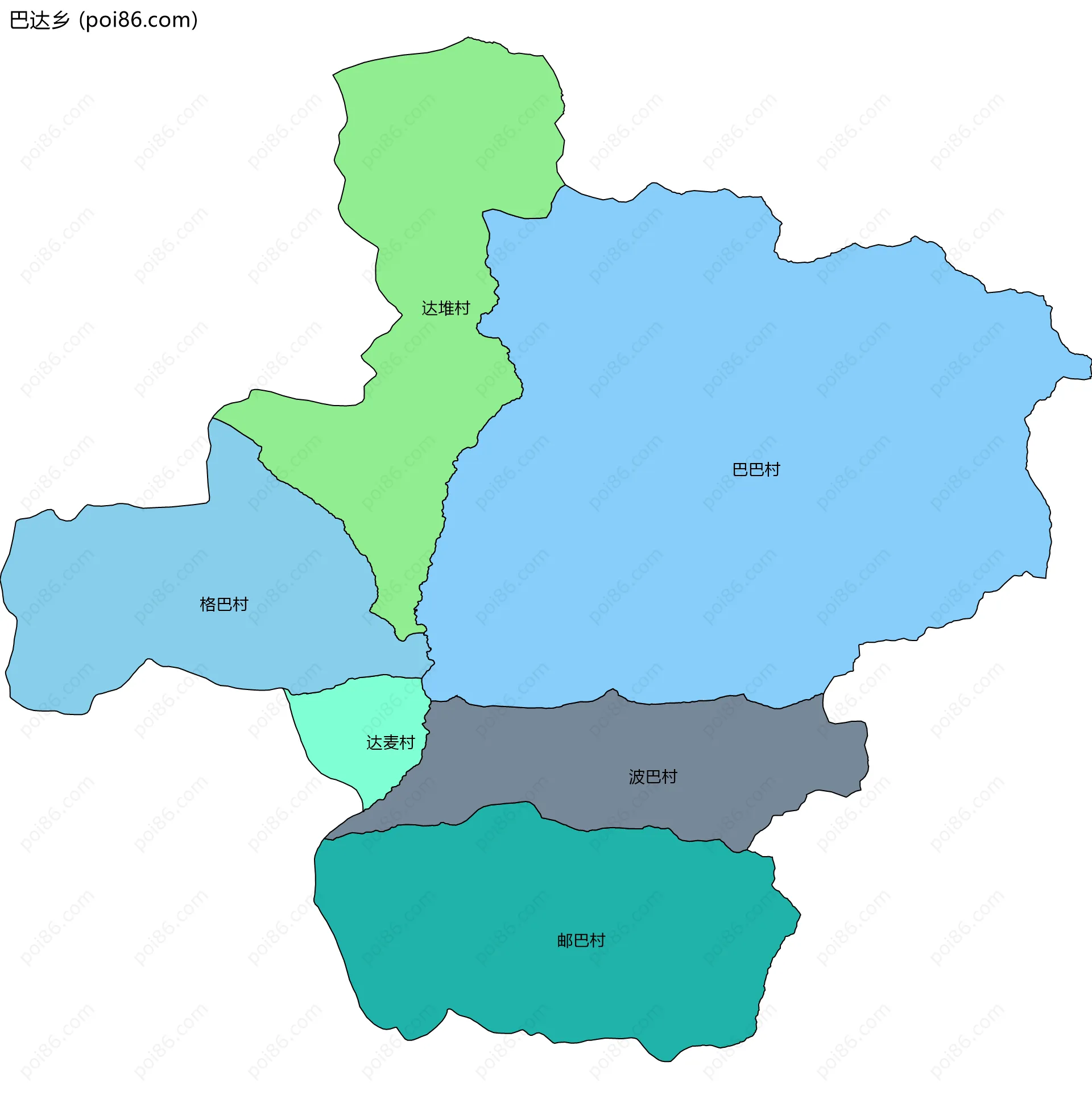 巴达乡边界地图(五级行政区划)