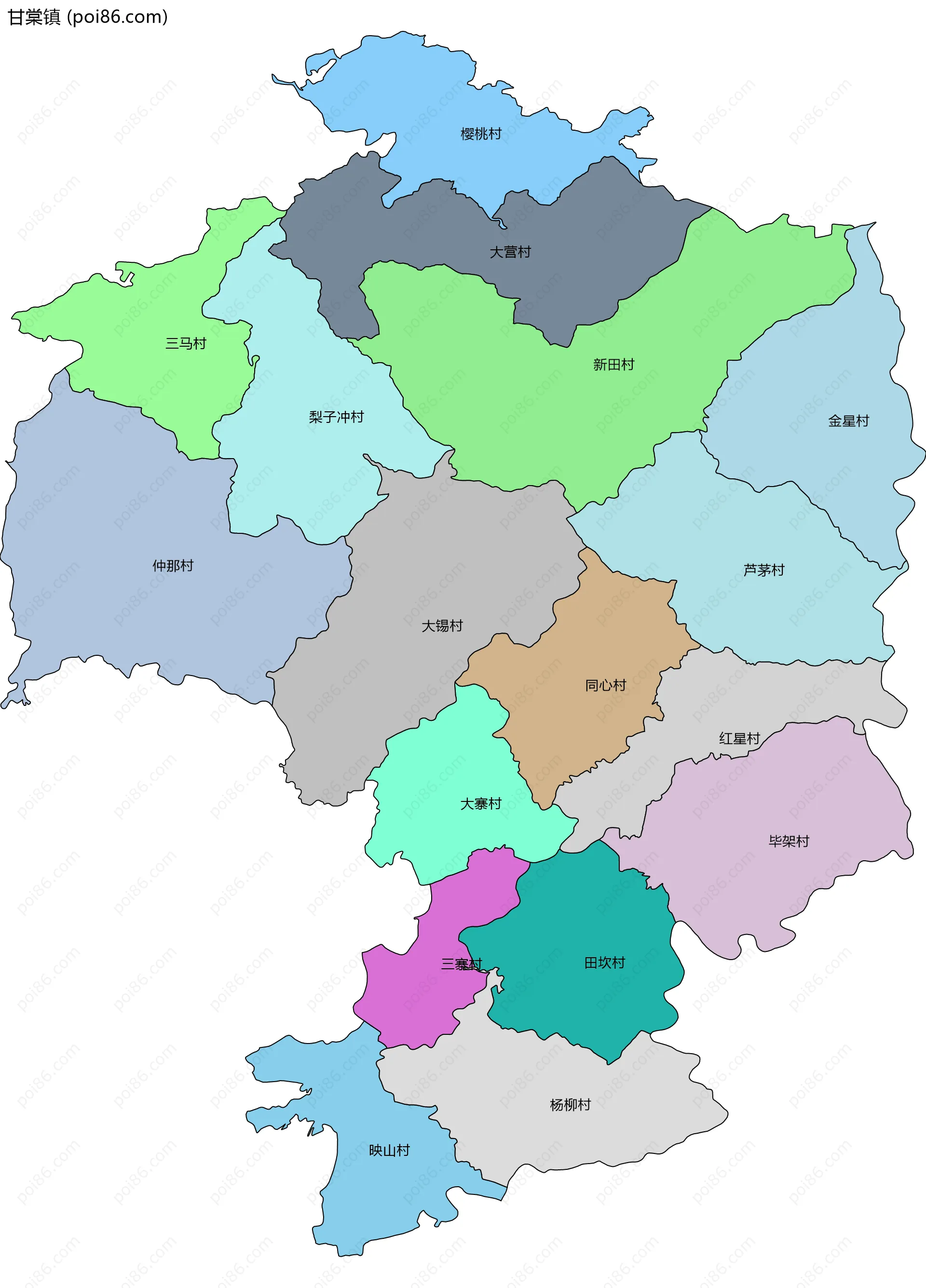 甘棠镇边界地图(五级行政区划)