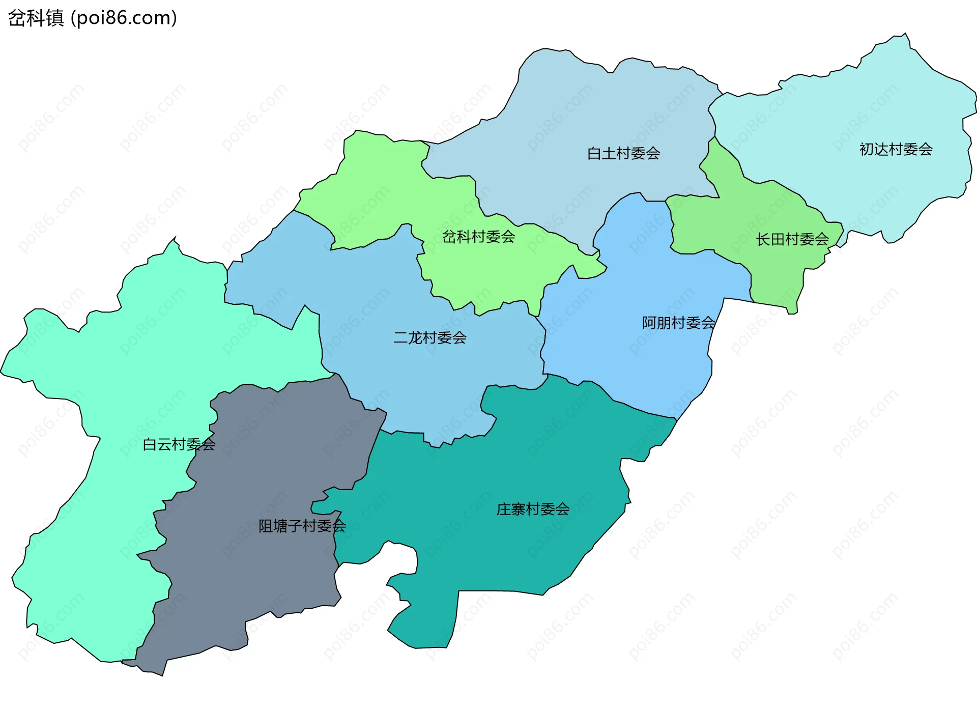 岔科镇边界地图(五级行政区划)