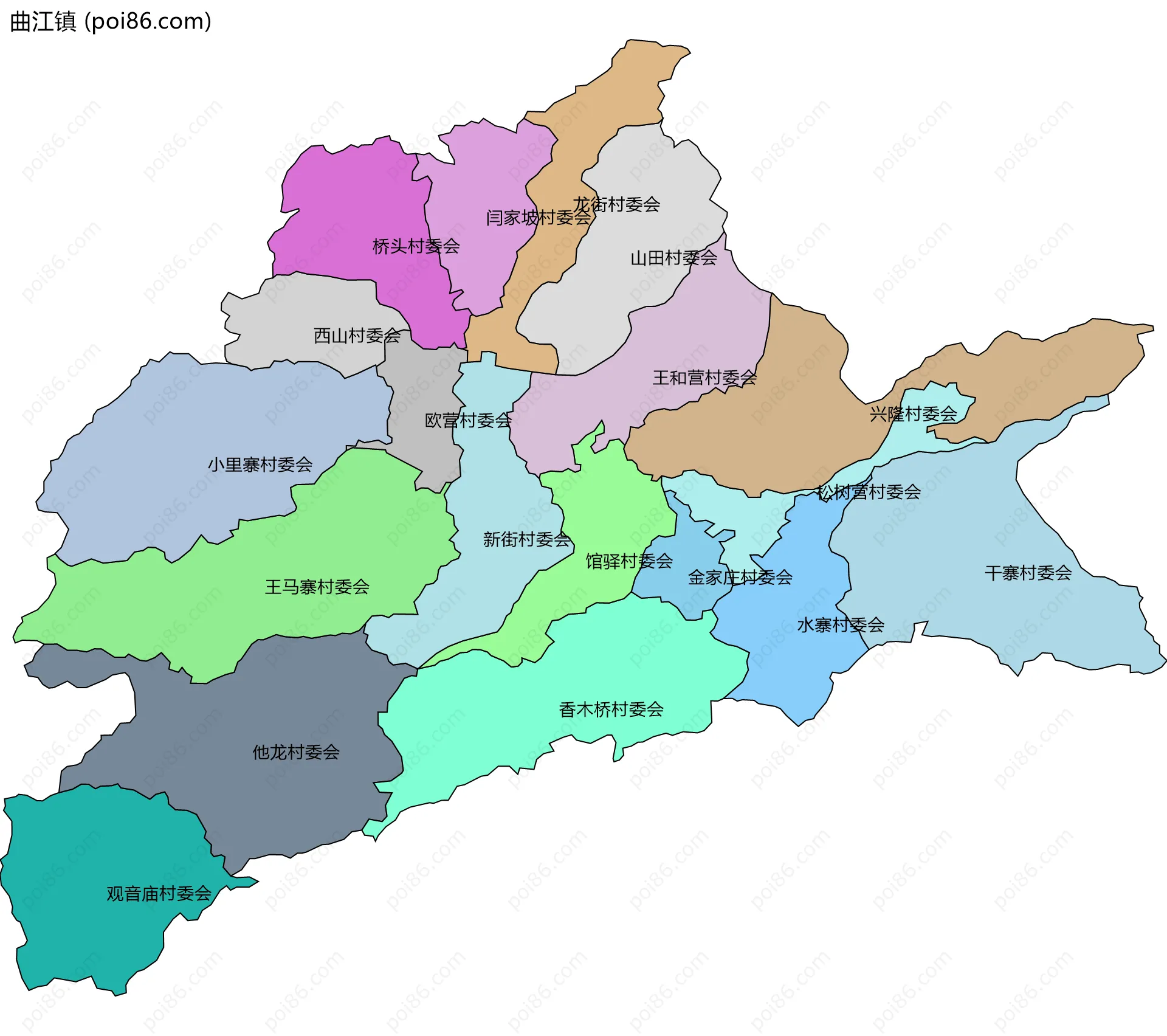 曲江镇边界地图(五级行政区划)