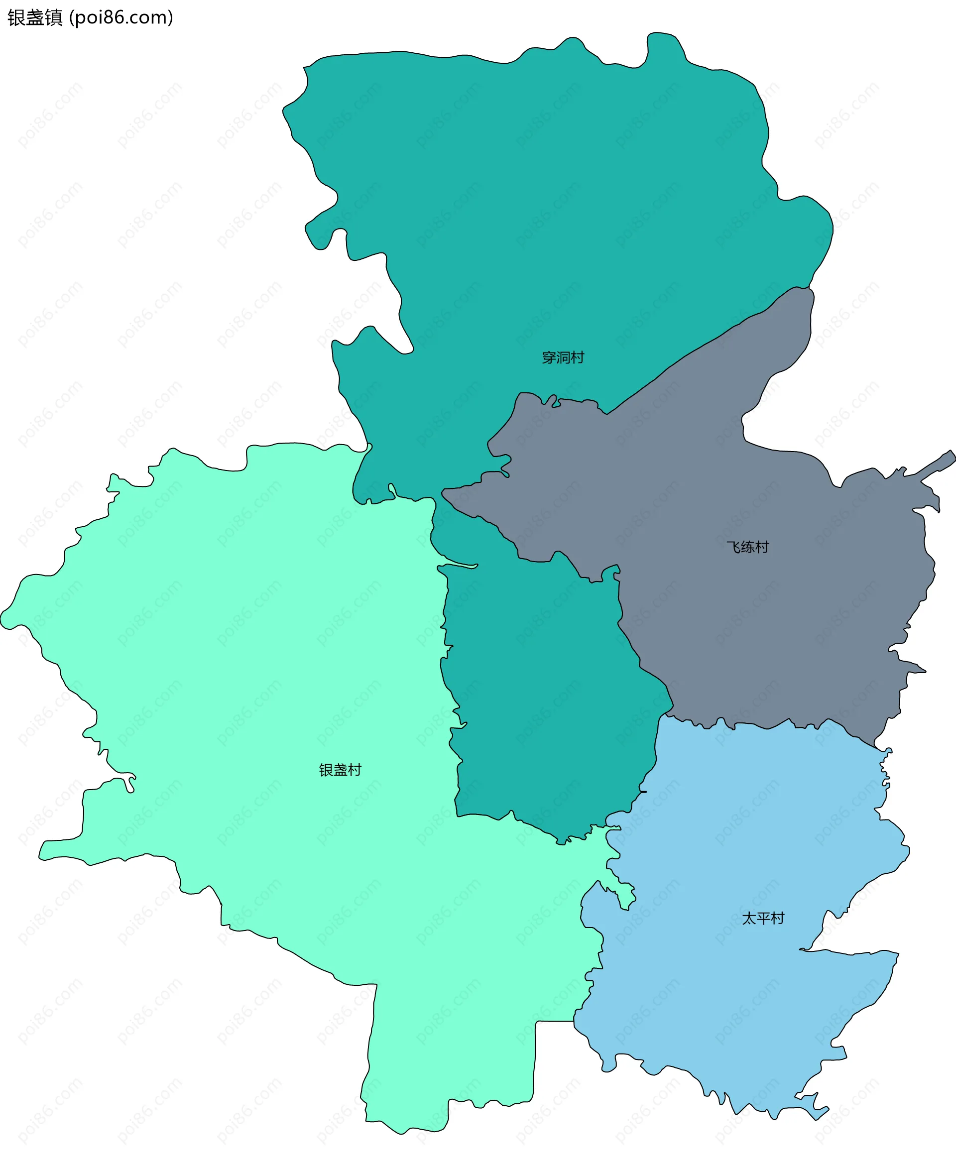 银盏镇边界地图(五级行政区划)