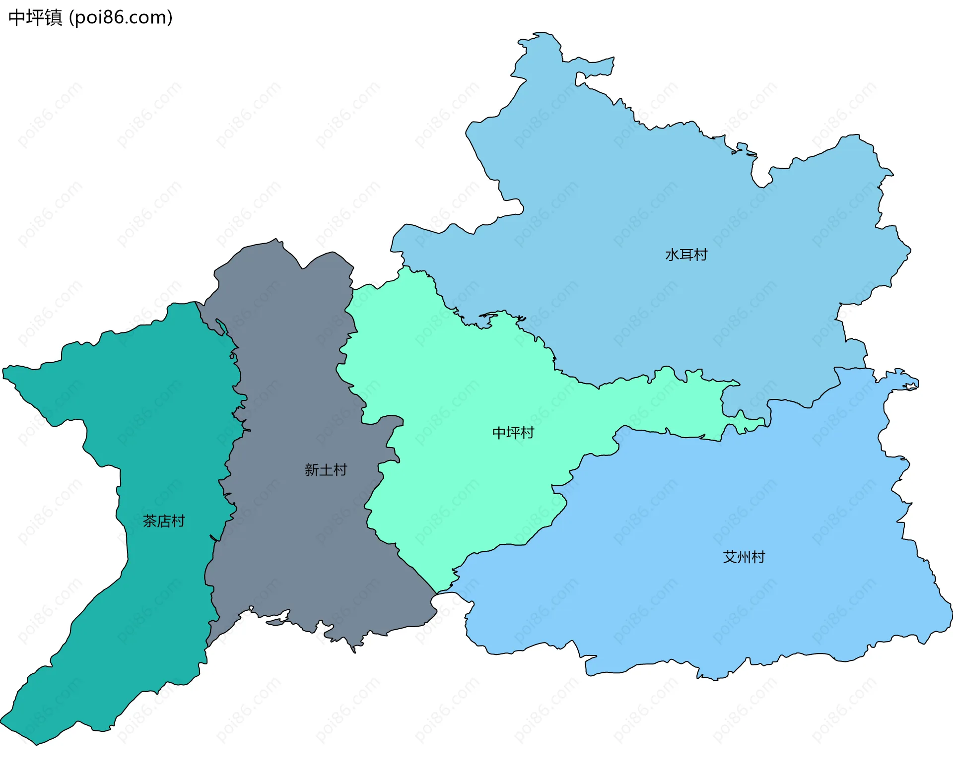 中坪镇边界地图(五级行政区划)