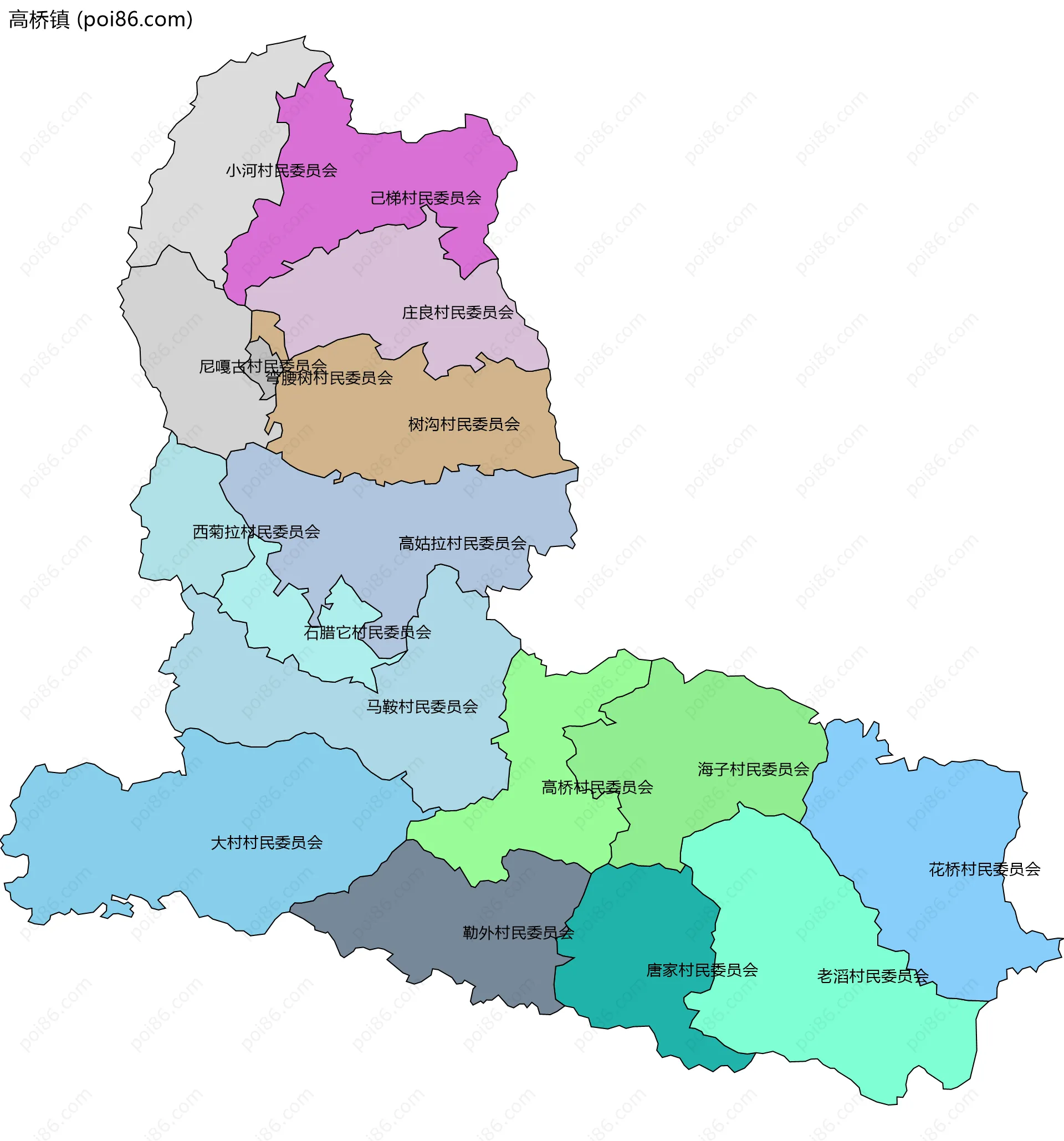 高桥镇边界地图(五级行政区划)