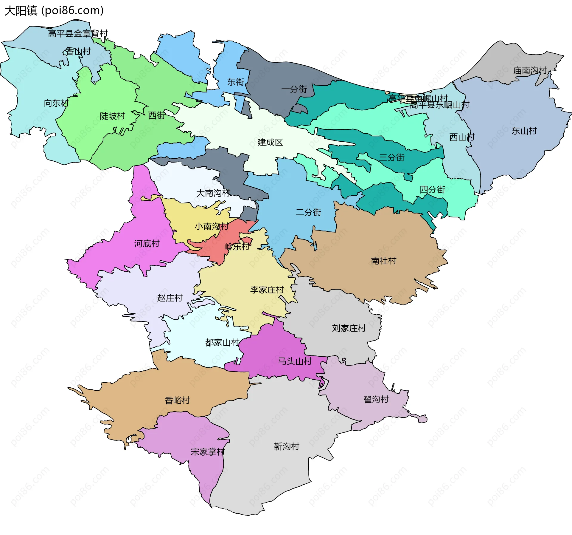 大阳镇边界地图(五级行政区划)