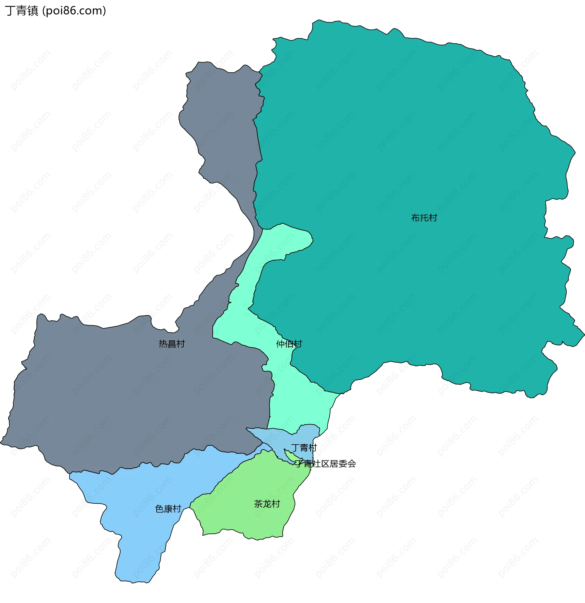 丁青镇边界地图(五级行政区划)