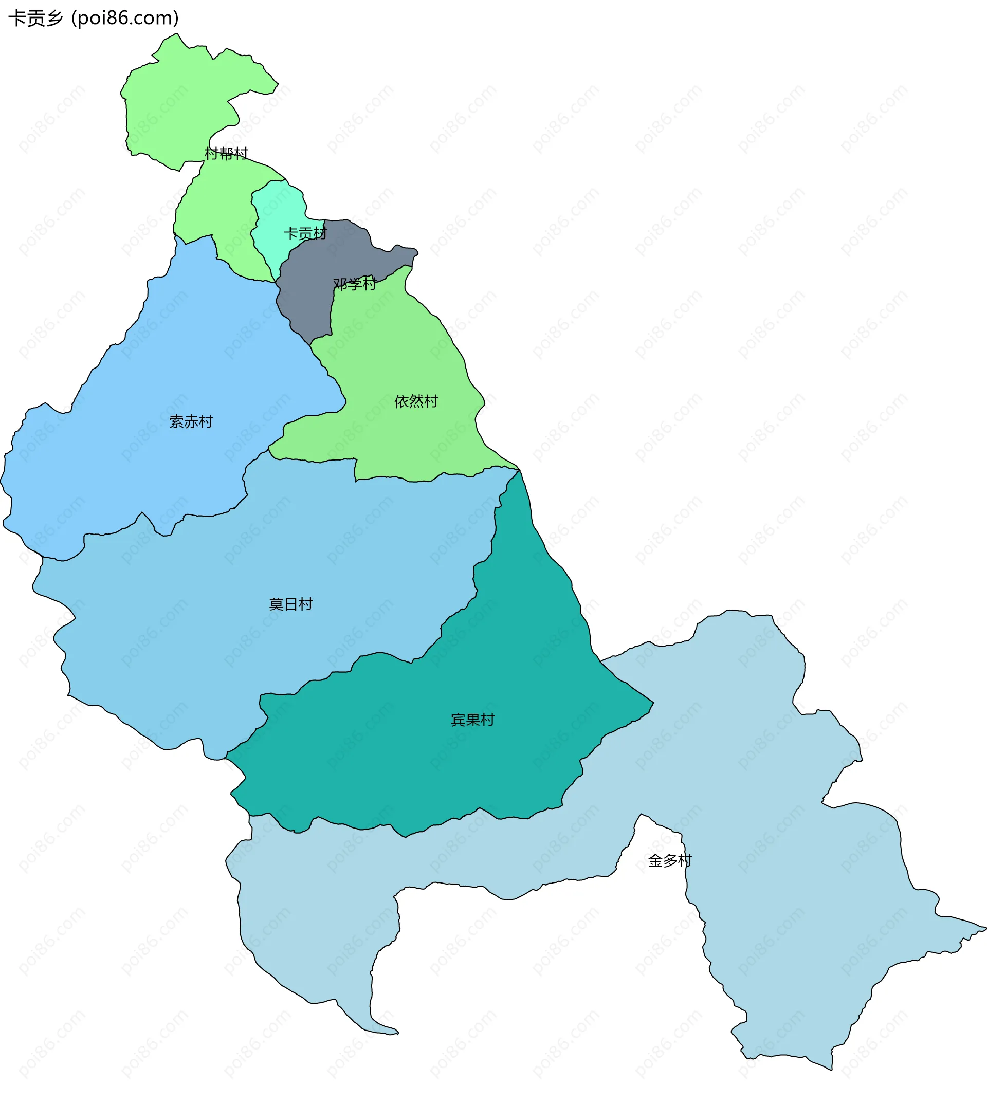 卡贡乡边界地图(五级行政区划)
