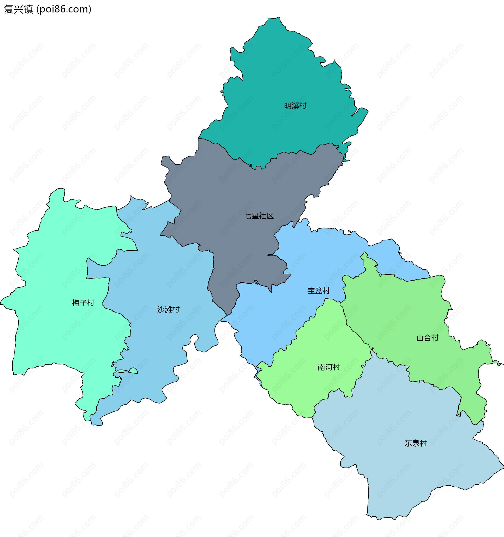 复兴镇边界地图(五级行政区划)