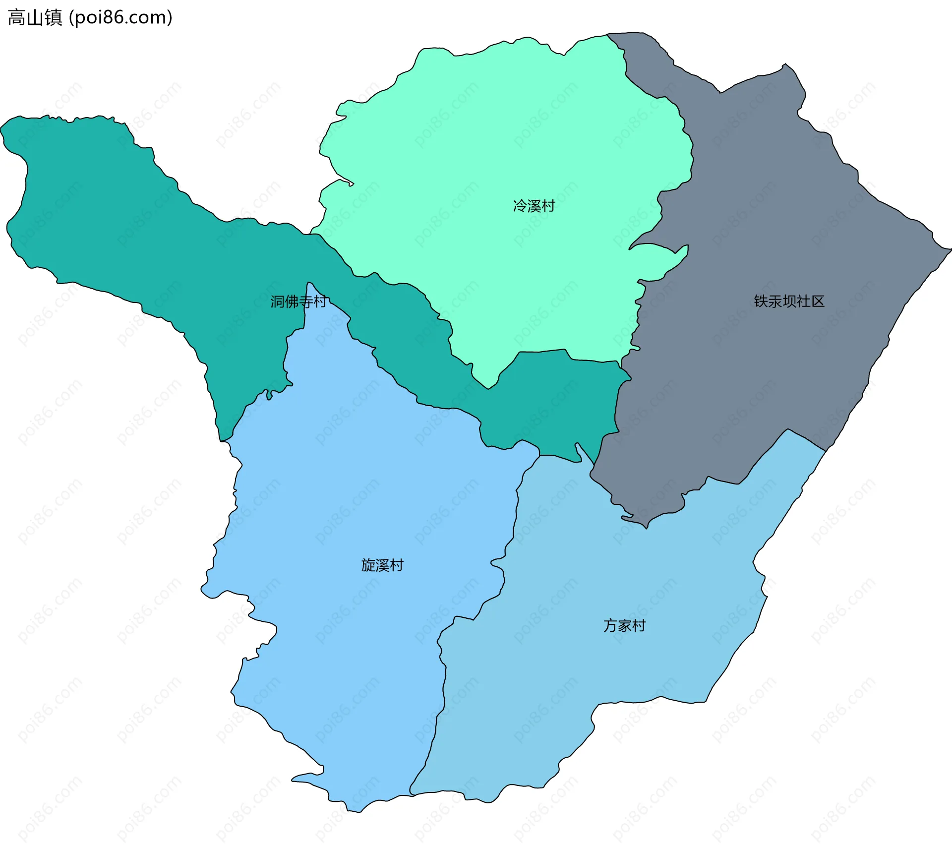 高山镇边界地图(五级行政区划)