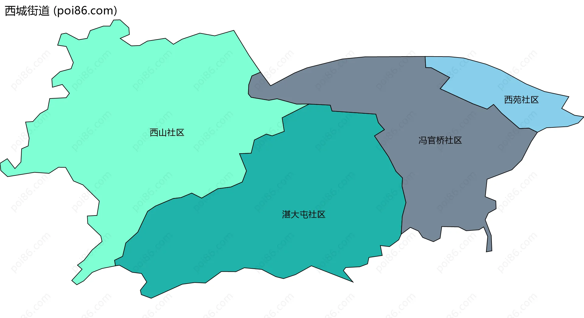 西城街道边界地图(五级行政区划)