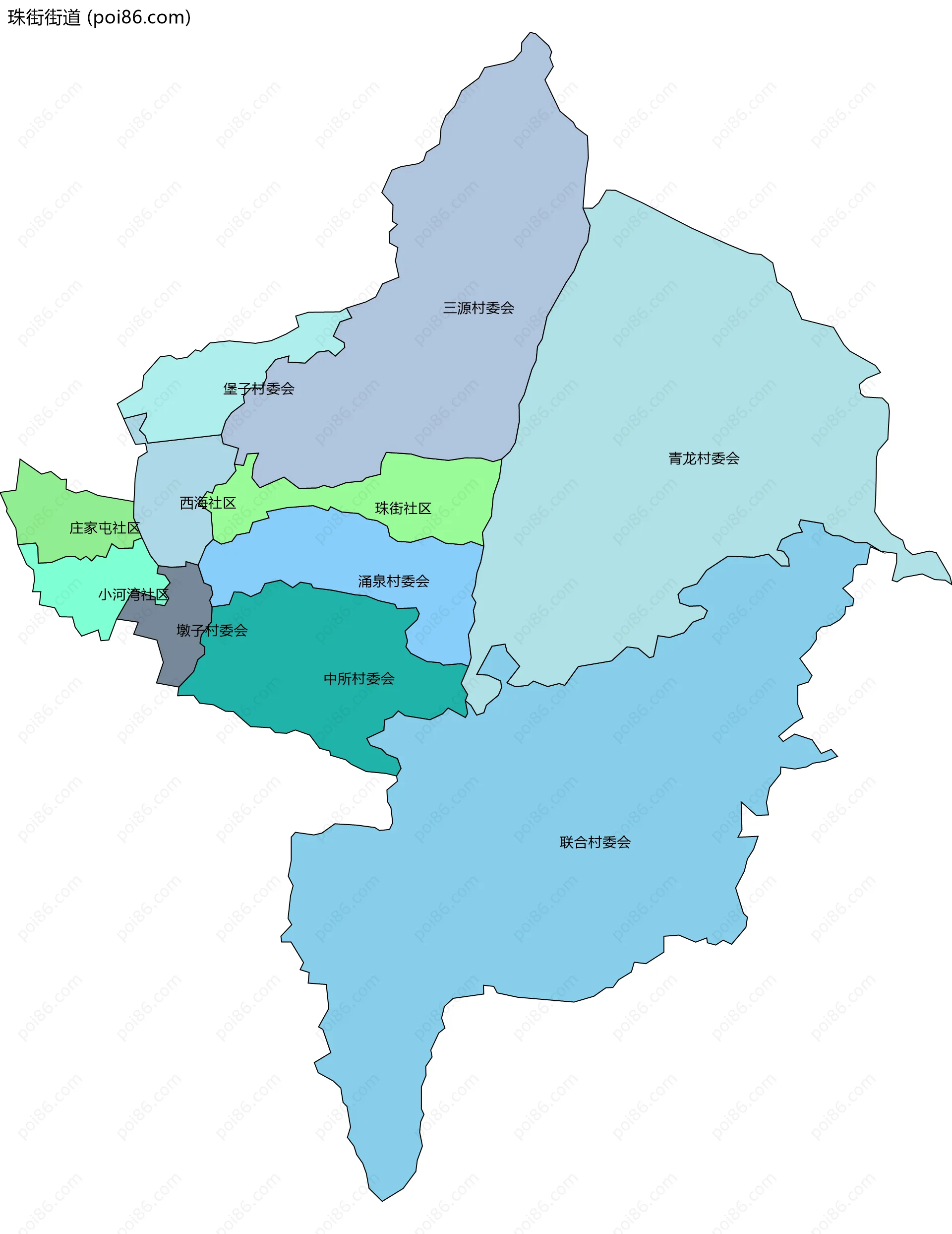 珠街街道边界地图(五级行政区划)