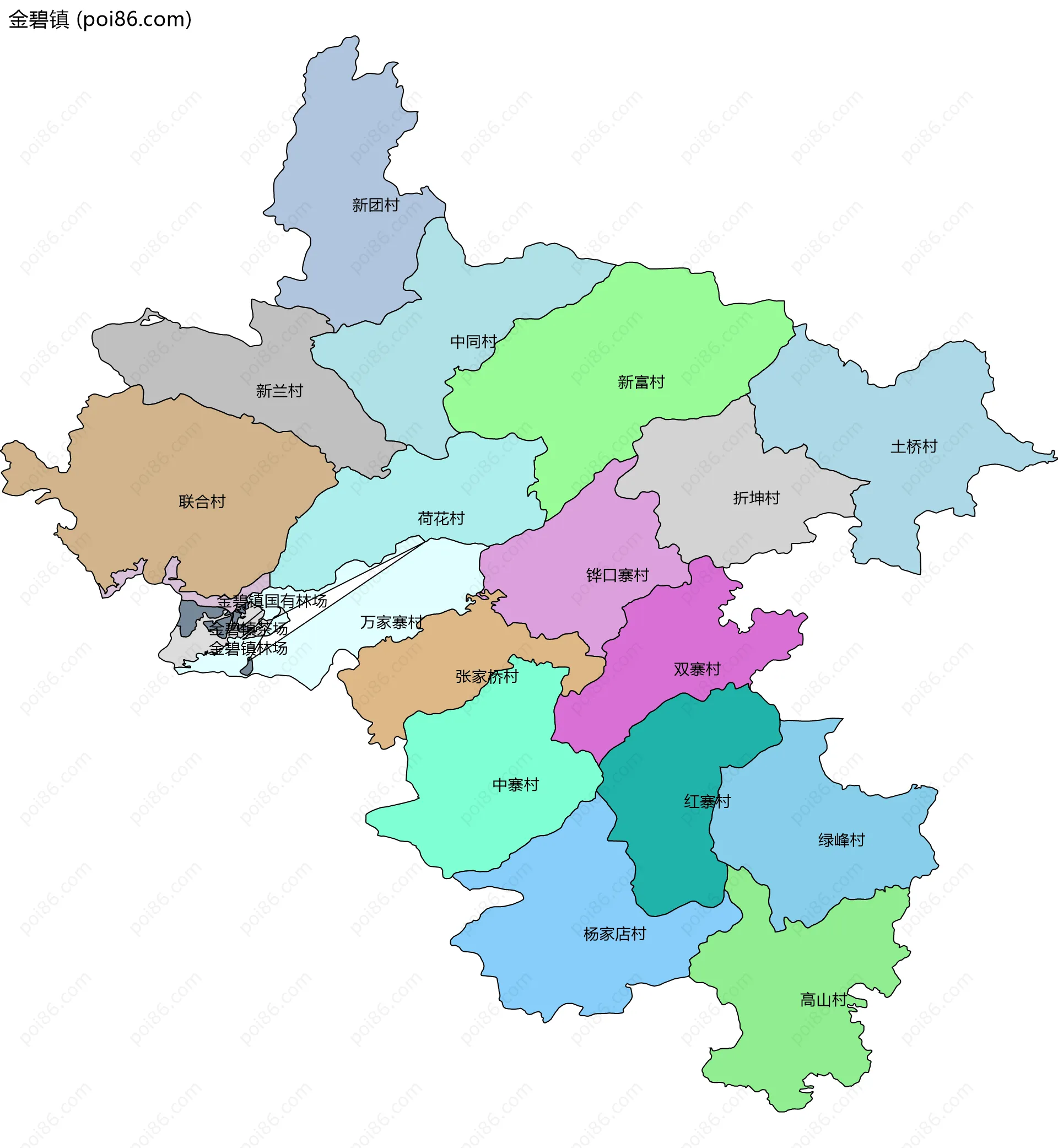 金碧镇边界地图(五级行政区划)