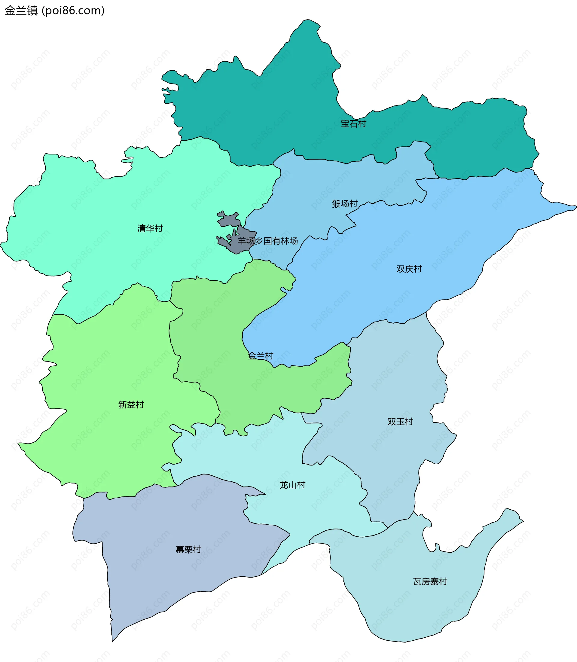 金兰镇边界地图(五级行政区划)