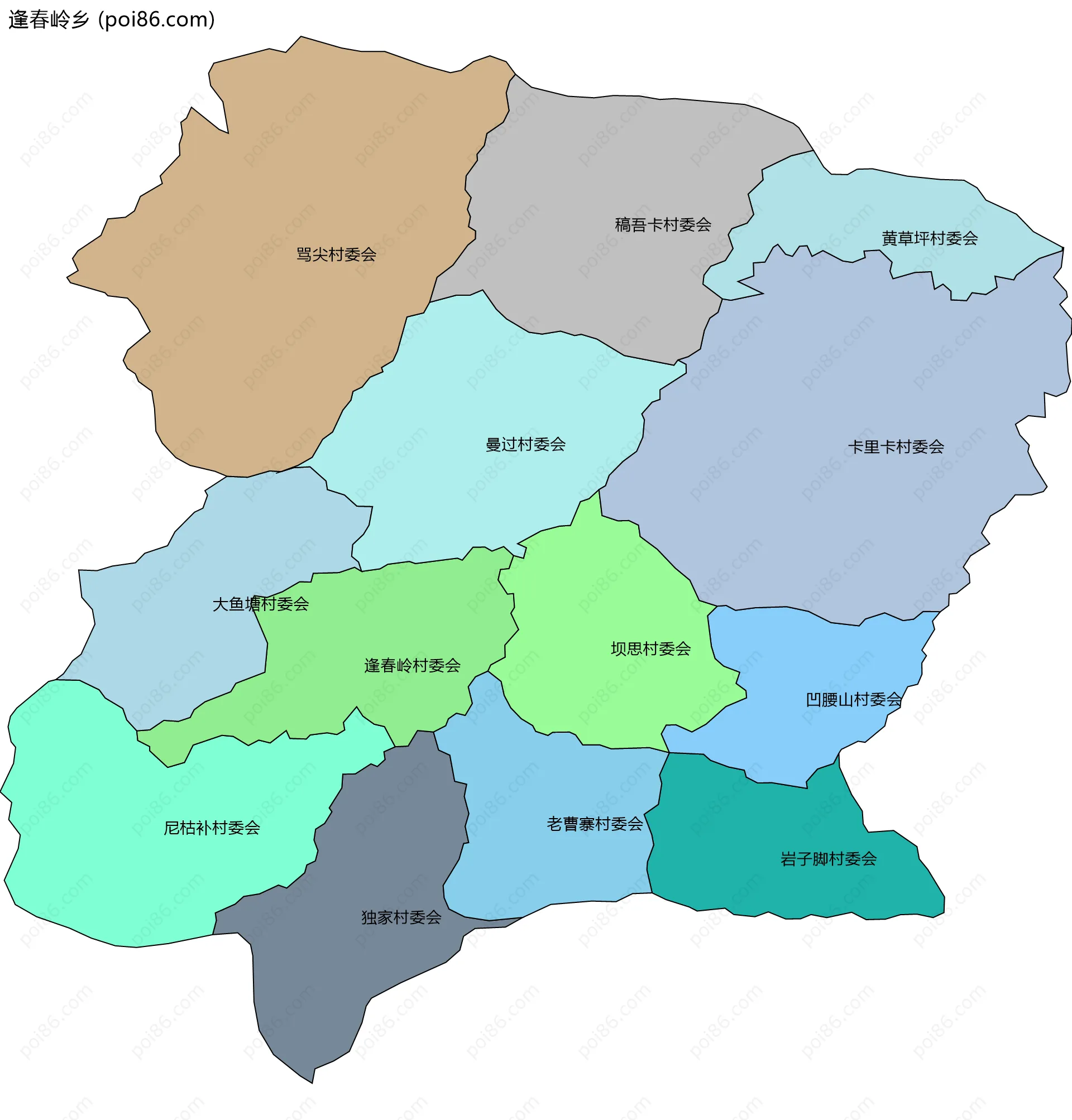 逢春岭乡边界地图(五级行政区划)