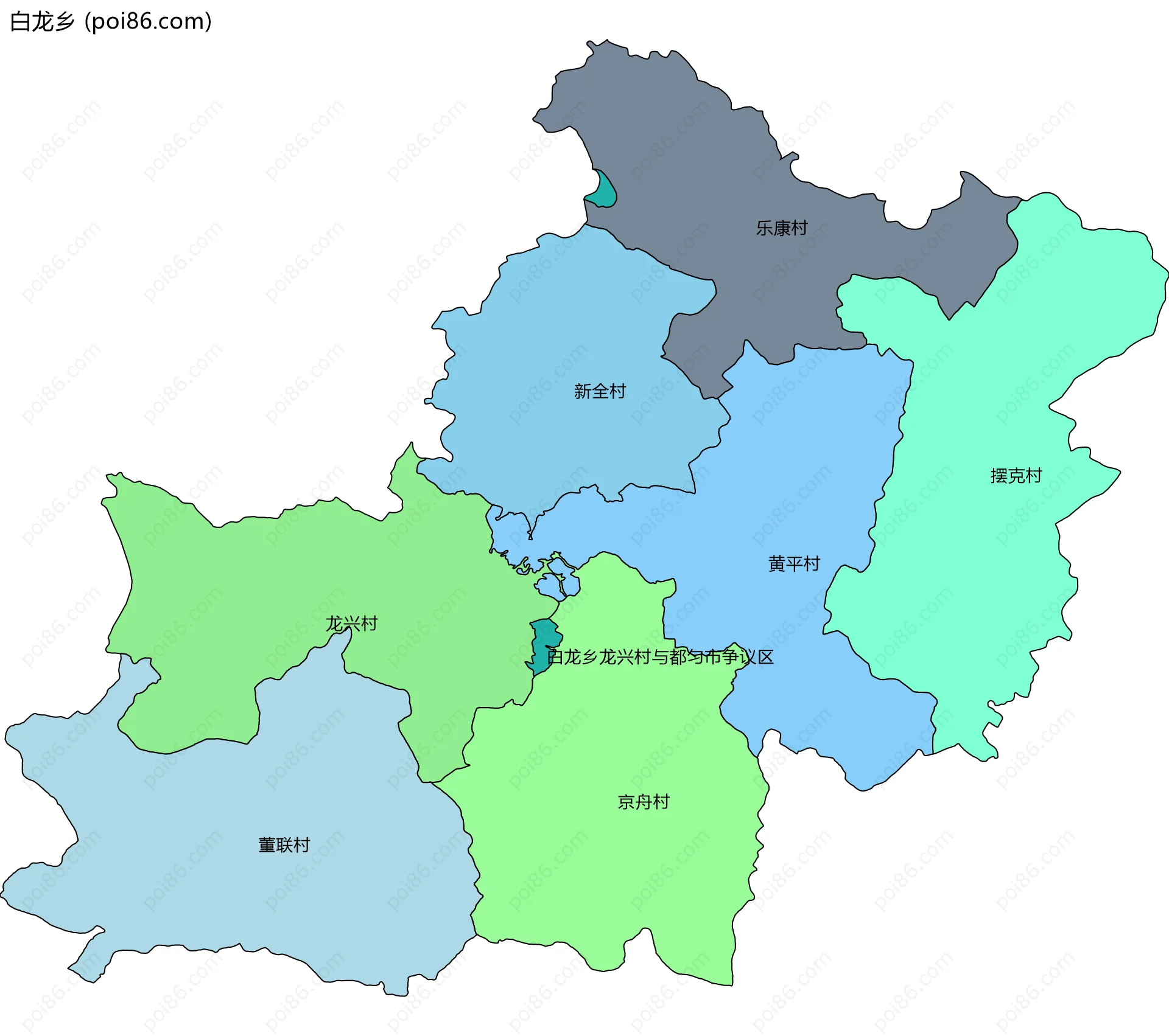 白龙乡边界地图(五级行政区划)