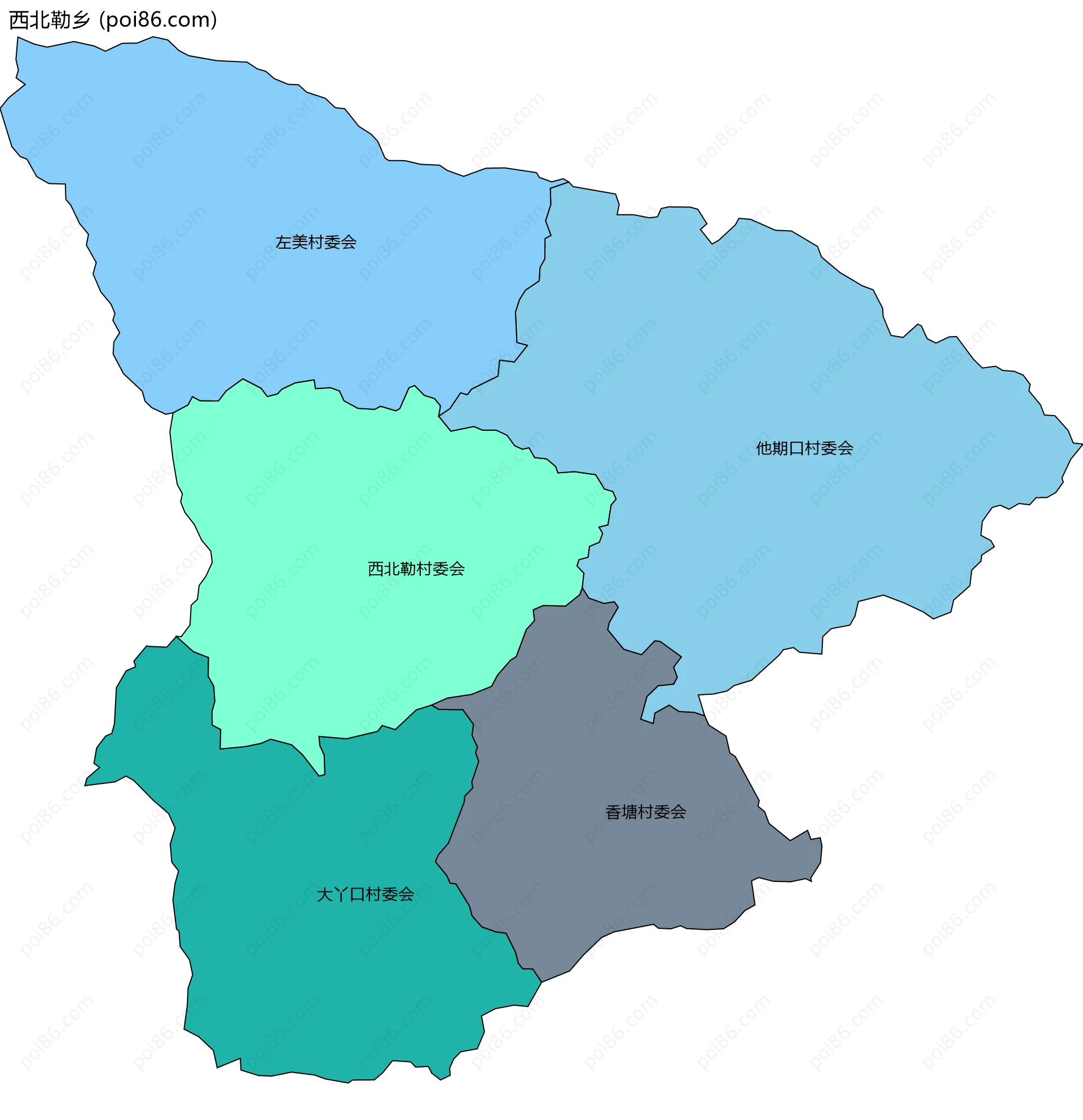 西北勒乡边界地图(五级行政区划)