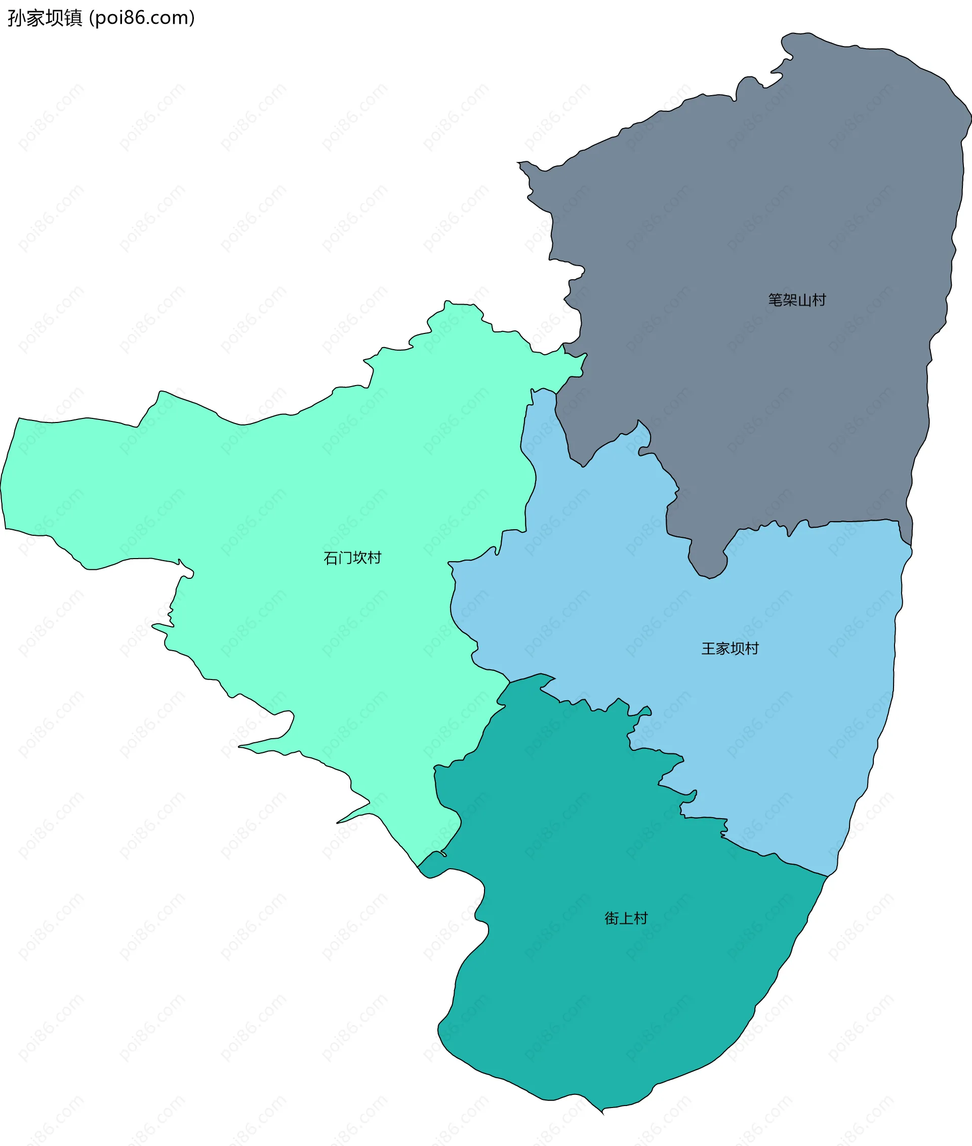 孙家坝镇边界地图(五级行政区划)