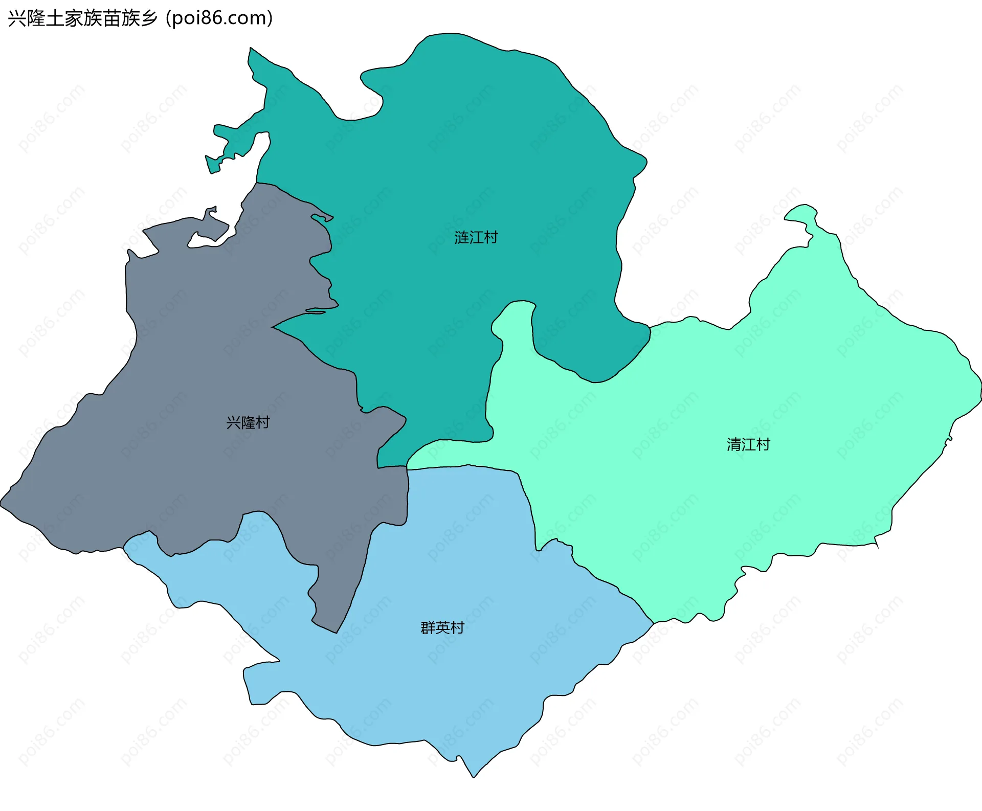 兴隆土家族苗族乡边界地图(五级行政区划)