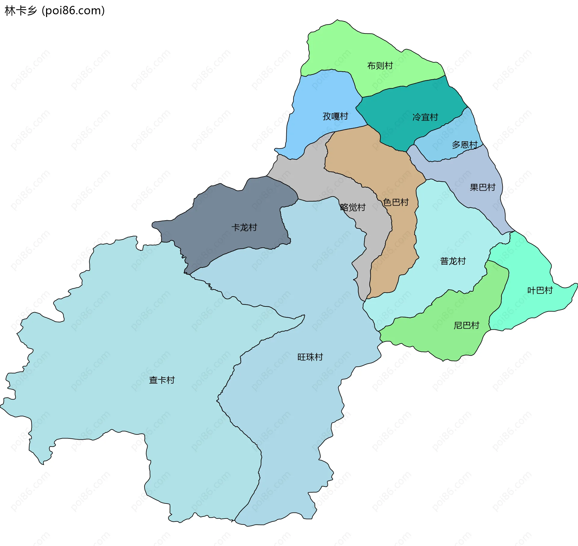 林卡乡边界地图(五级行政区划)