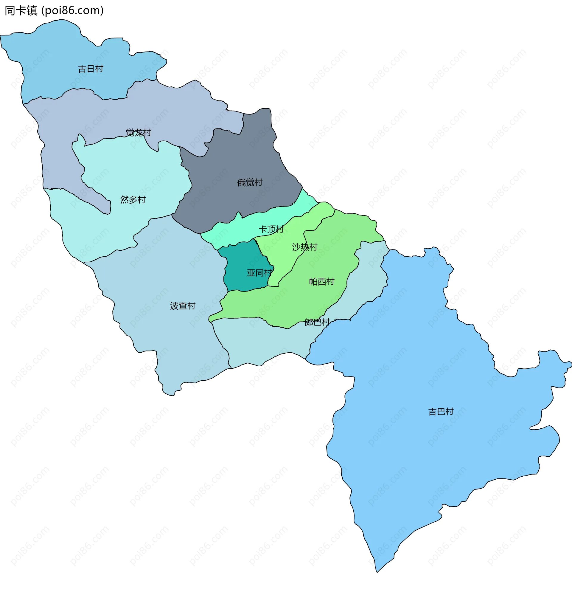 同卡镇边界地图(五级行政区划)